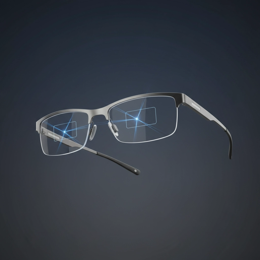 Close-up view of INMO Air3 AR glasses displaying digital overlays for writing and research.