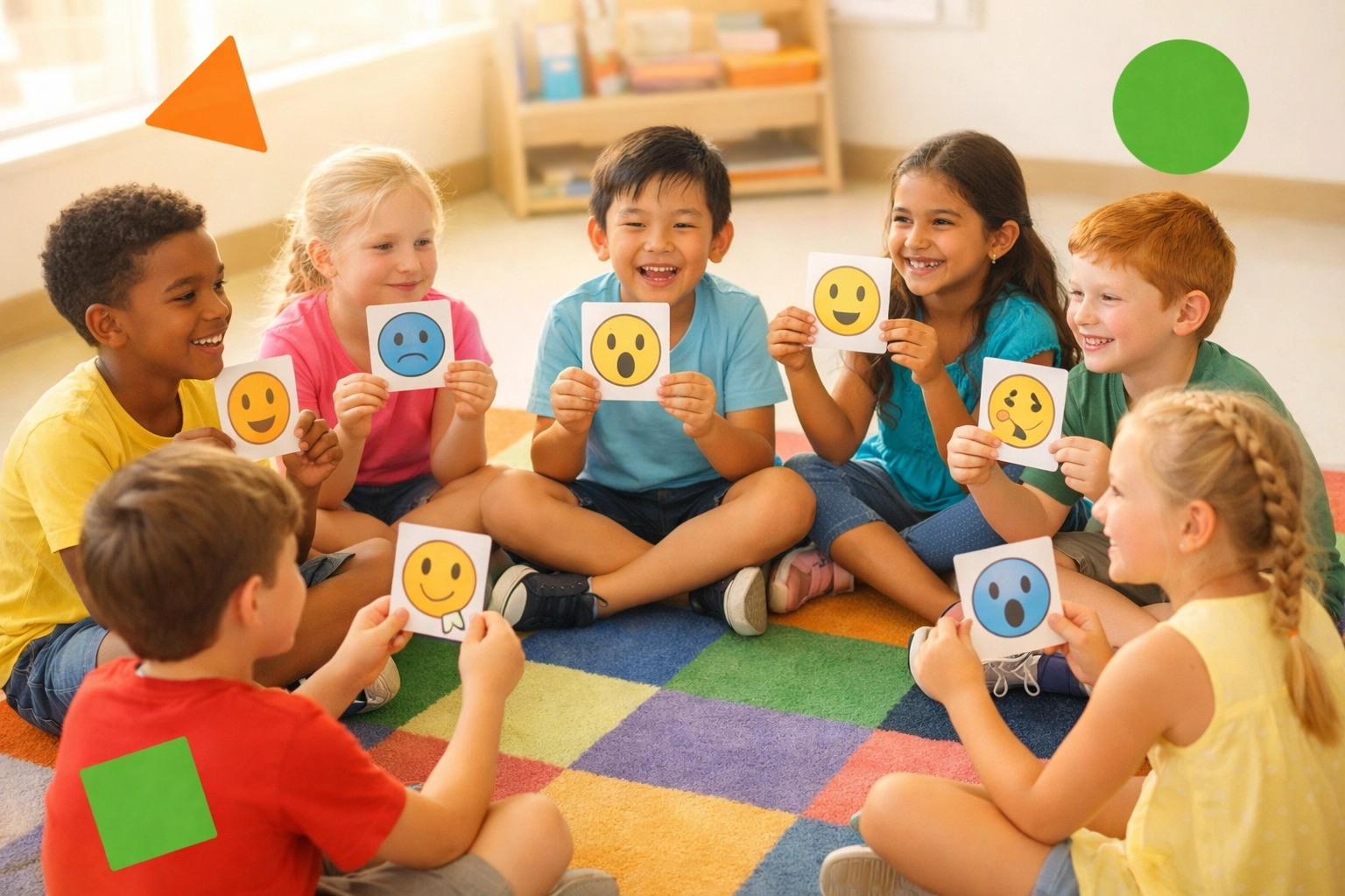Children learning self-awareness through emotion identification activities in a supportive group setting