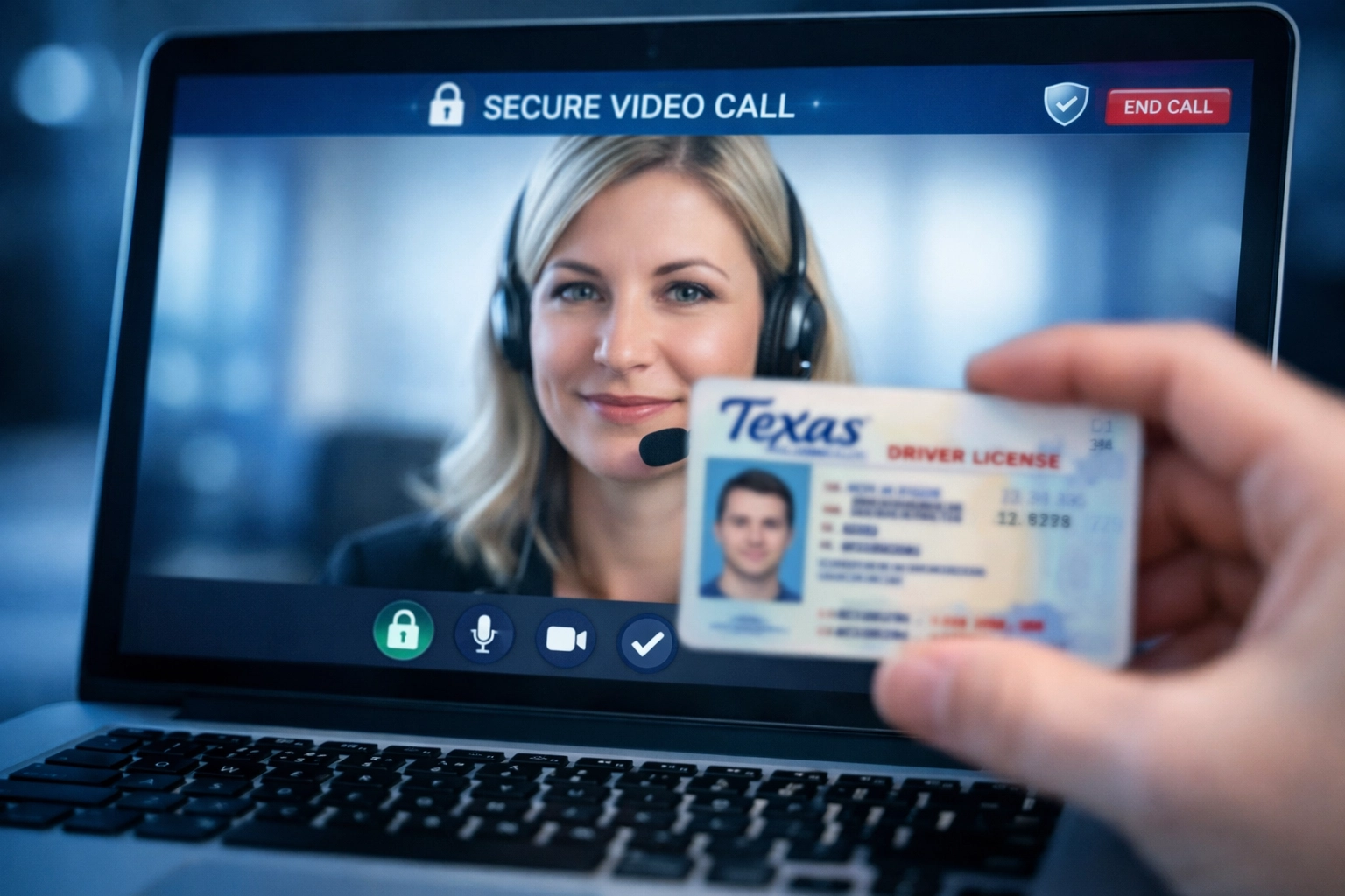 Texas driver's license being verified during remote online notarization video session
