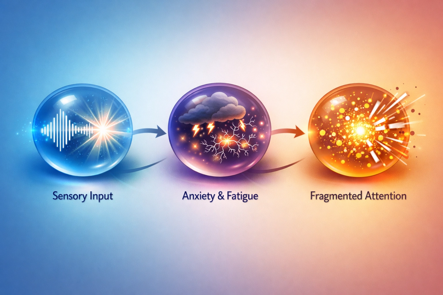 S2MHD model diagram showing pathway from sensory sensitivity through anxiety to attention difficulties