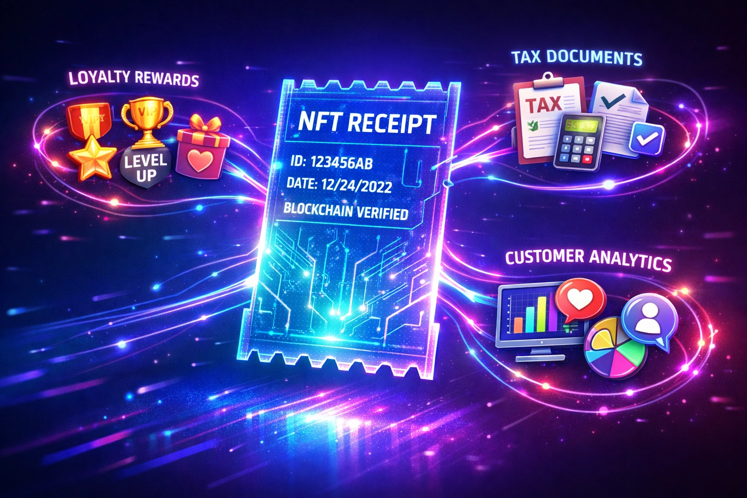 NFT receipt with blockchain verification for loyalty rewards and tax documentation