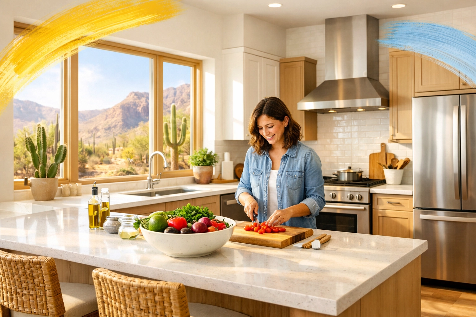 Modern kitchen in Avondale Arizona home with natural light and spacious island