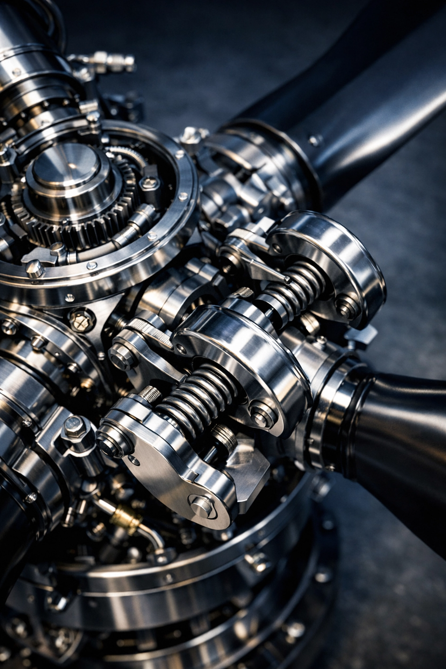 Detailed internal mechanisms of a multi-engine constant-speed feathering propeller.