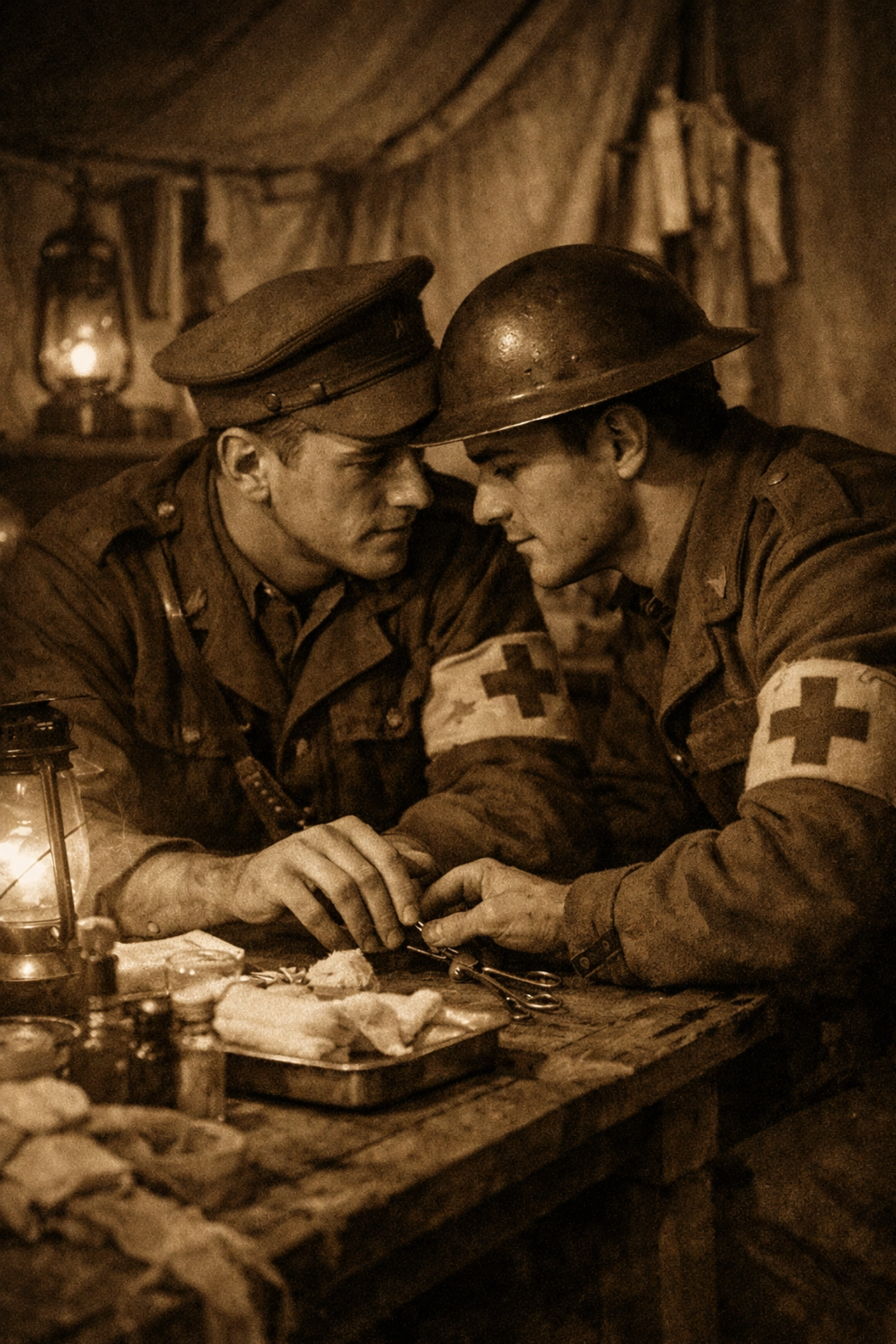 WWI gay medics working together in field hospital tent - historical MM romance