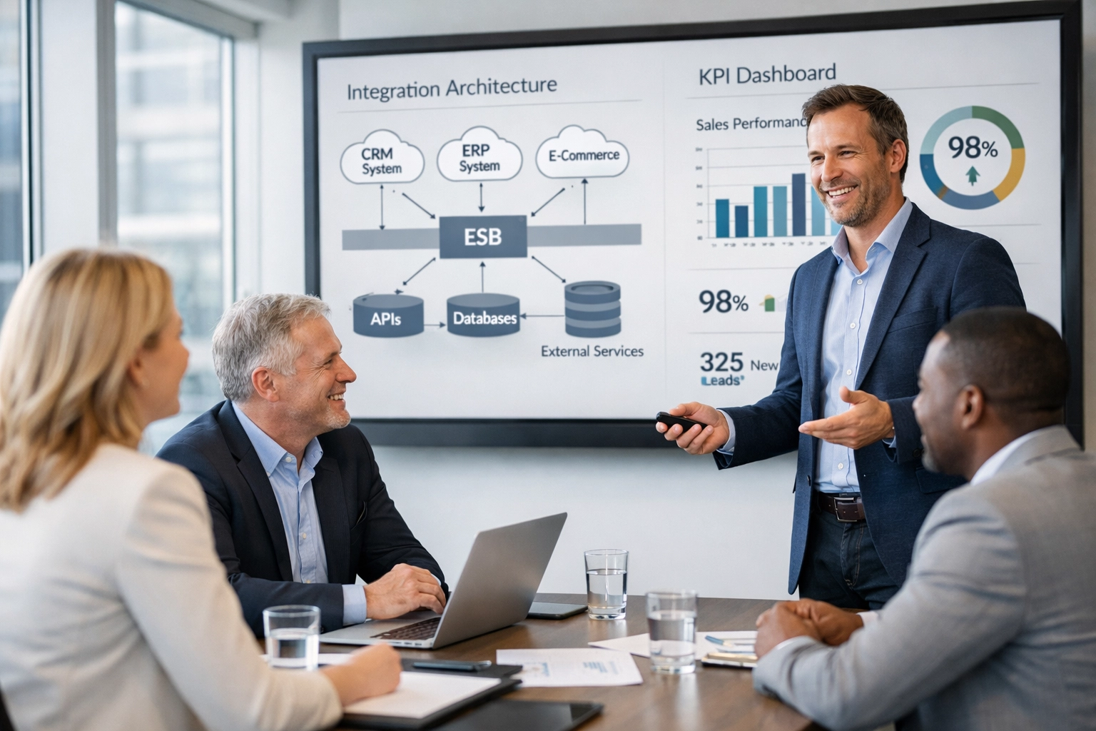 ServiceNow consultant presenting KPI dashboards and metrics to executive team