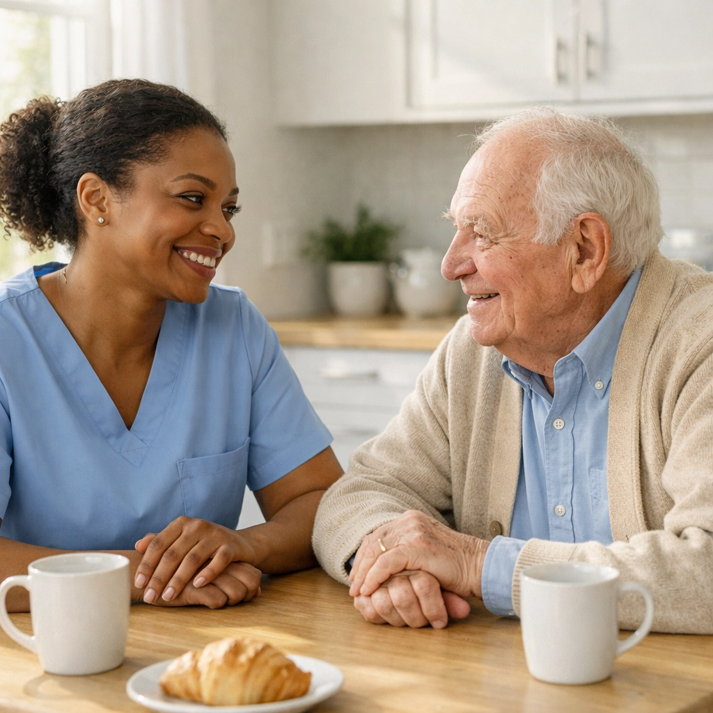 Caregiver provides companion care at home, helping a senior start in-home care in Northern Virginia