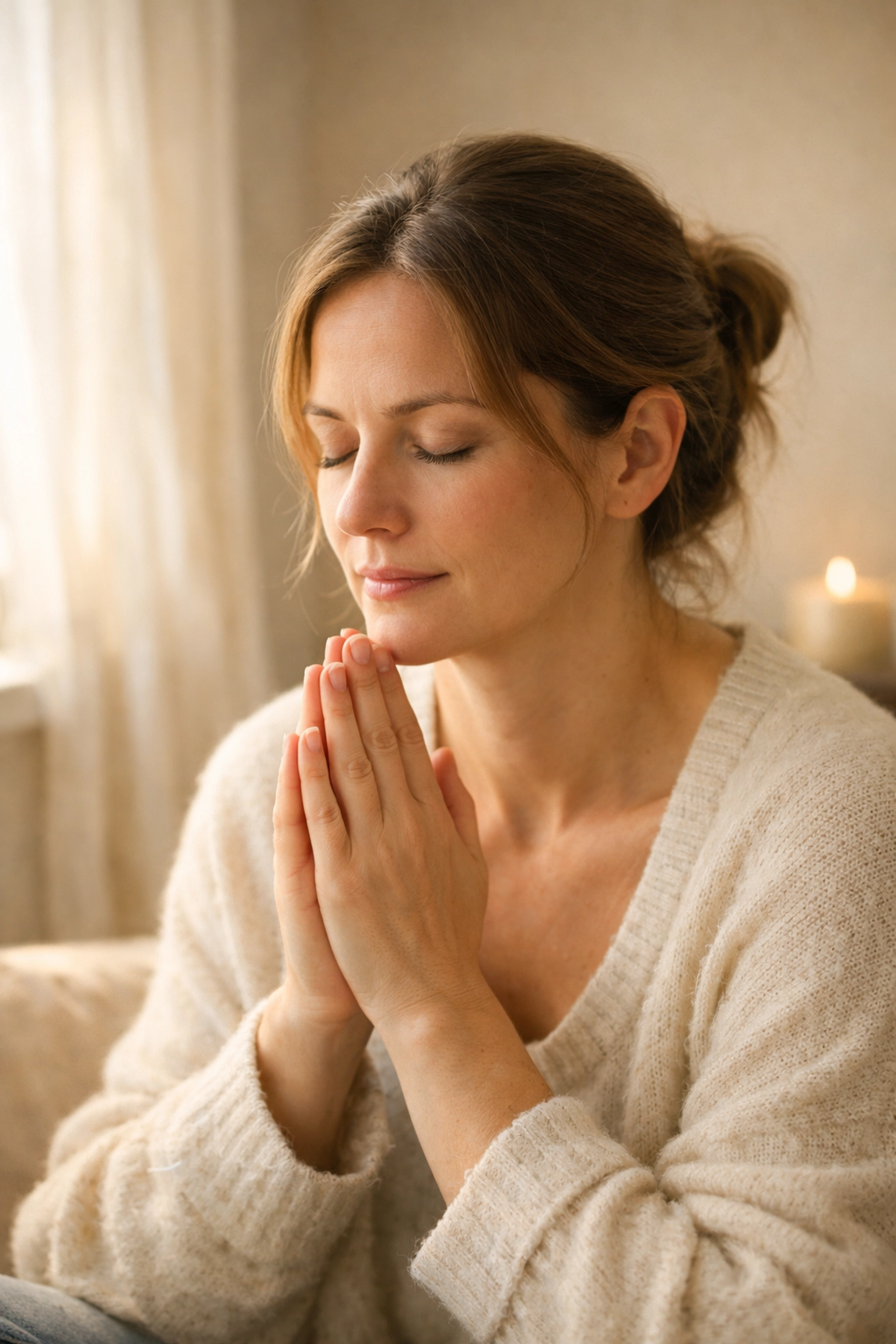 Person praying peacefully alone finding calm and relief from anxiety