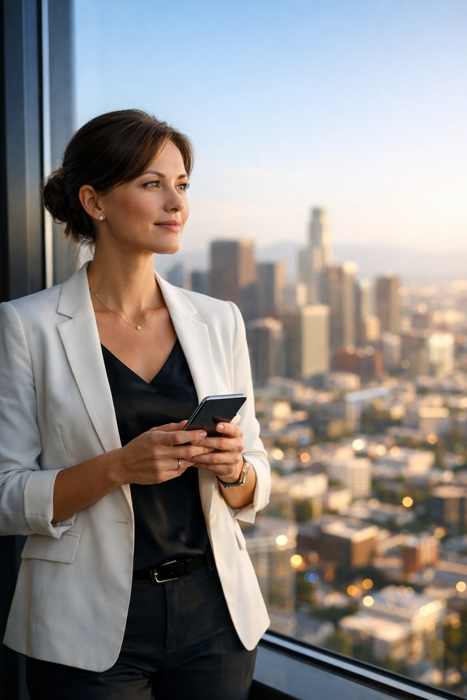 Confident CEO using workflow automation to manage business operations with high-level oversight.