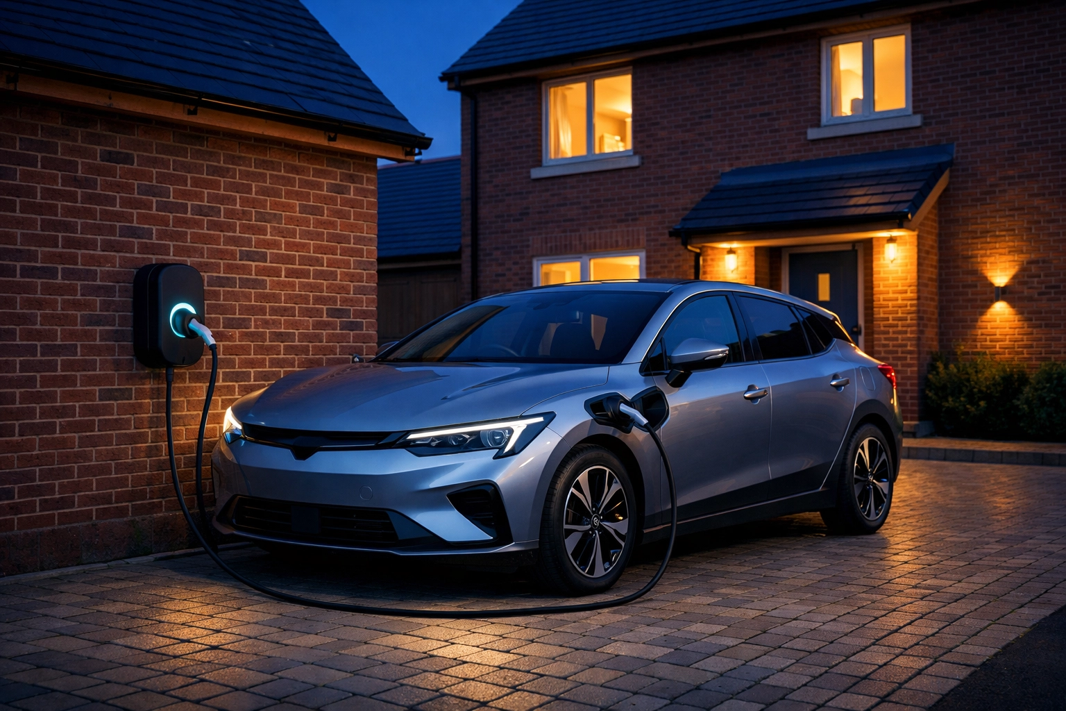 Home electric car charger installation on a UK driveway by expert electricians Bournemouth.