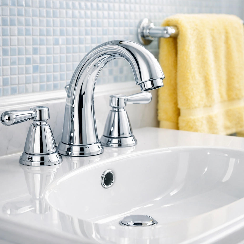 Sparkling clean bathroom sink and faucet after a Belmont MA deep cleaning service.