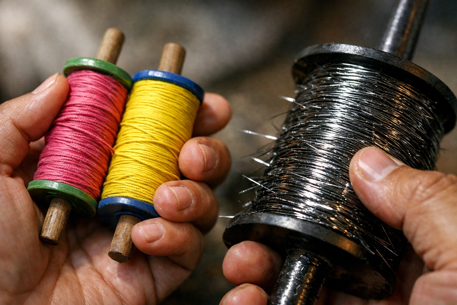 Safe vs dangerous kite strings comparison showing metal-coated hazards from Basant ban