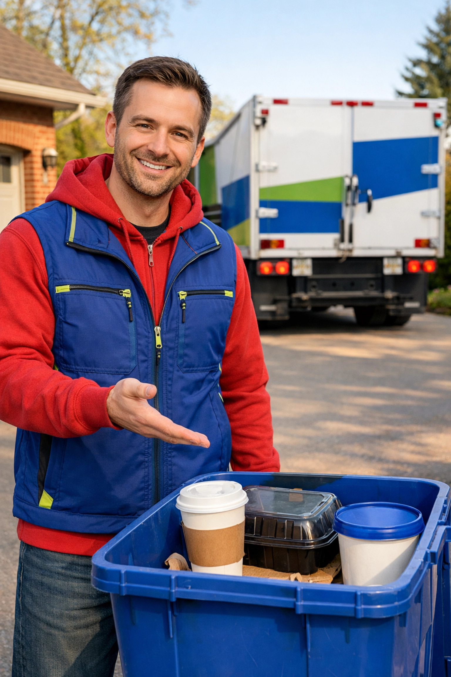 Junk GTA owner showing new 2026 Ontario recycling rules items in a Toronto blue bin.