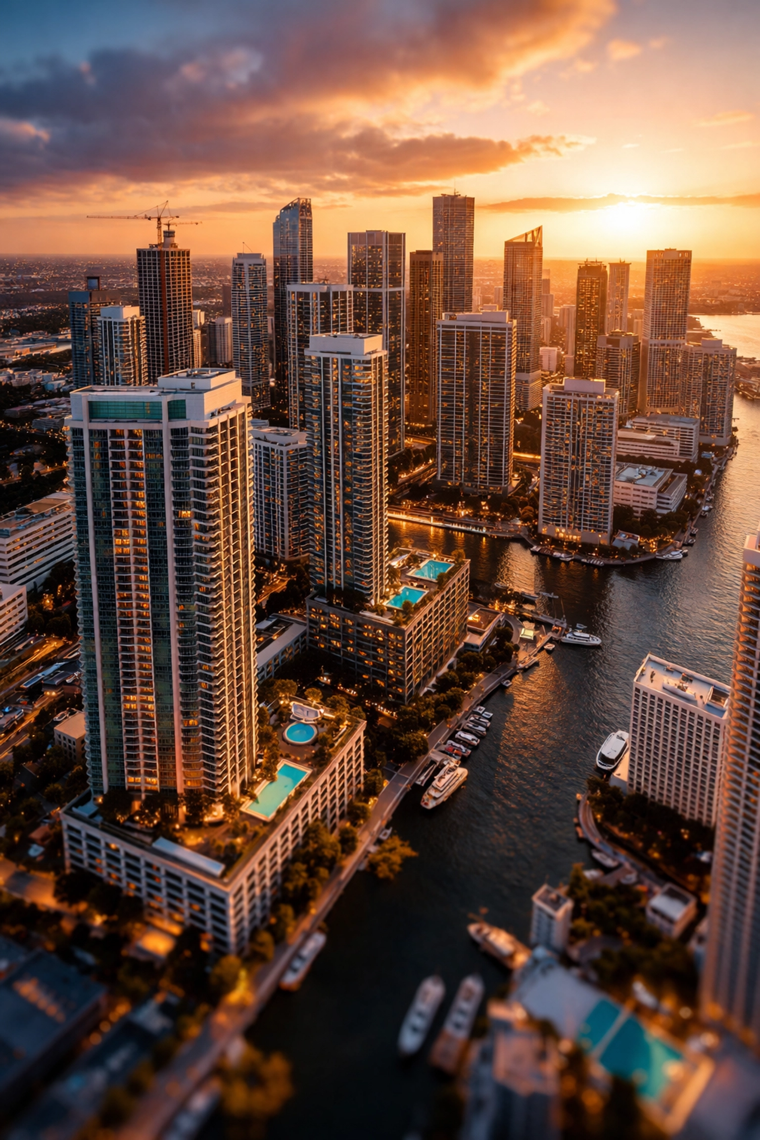 Modern cityscape at sunset representing private real estate investment opportunities and development