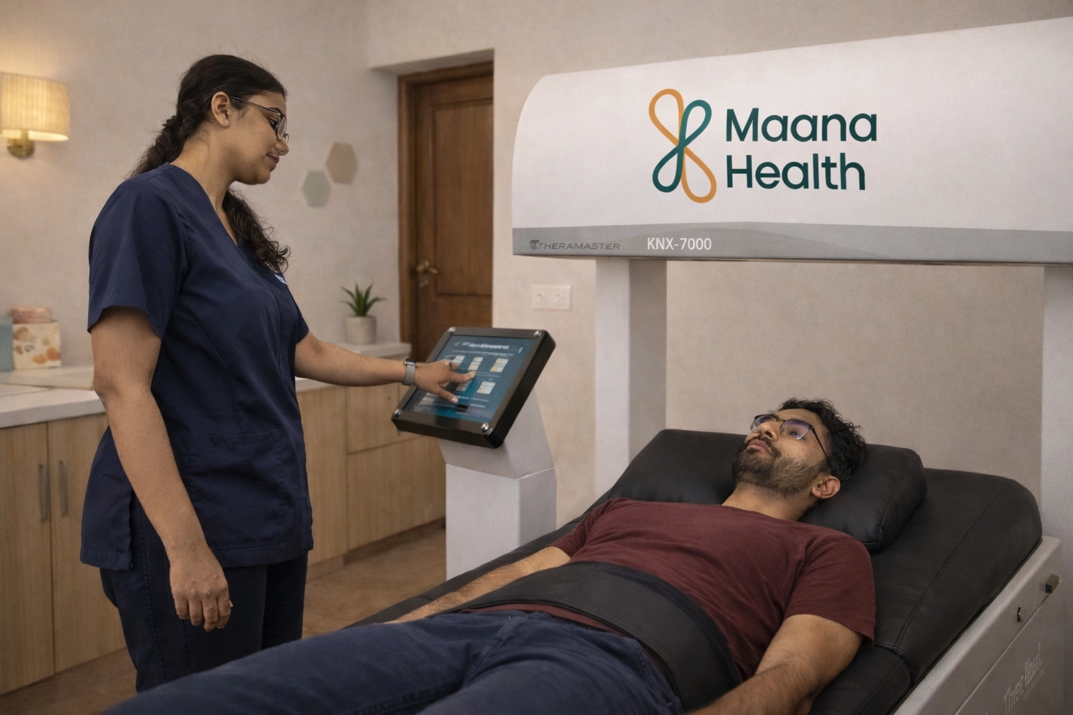 Specialist operating the TheraMaster for spinal relief