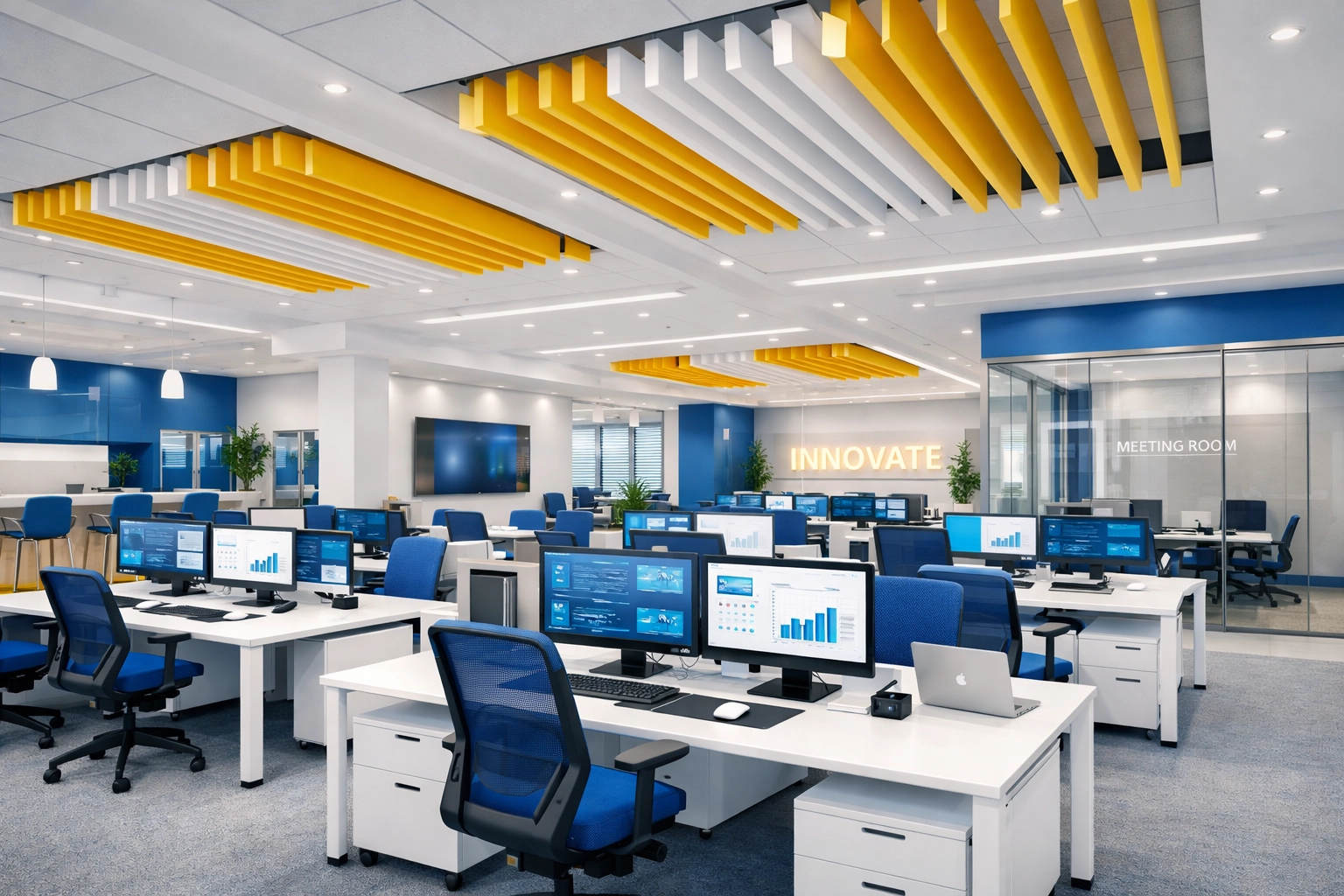 Spotless collaborative tech office in Worcester showcasing professional office cleaning for local businesses.