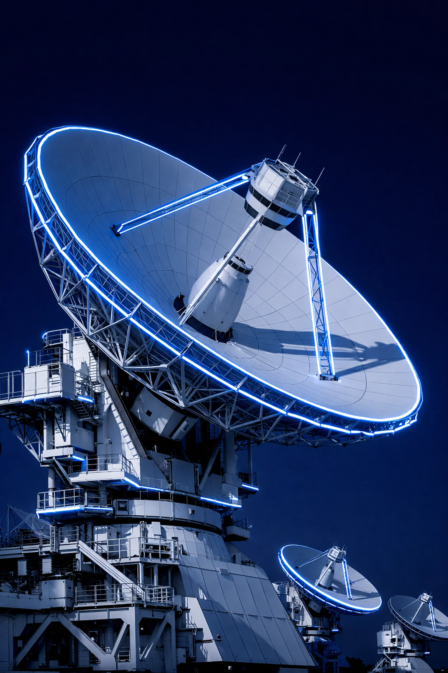 Large satellite dish array representing specialized global telecommunications logistics solutions.