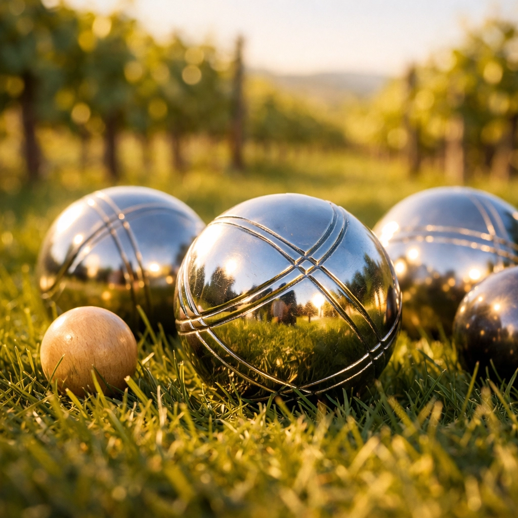 Boules bocce balls on green grass at a vineyard wedding venue in Stellenbosch