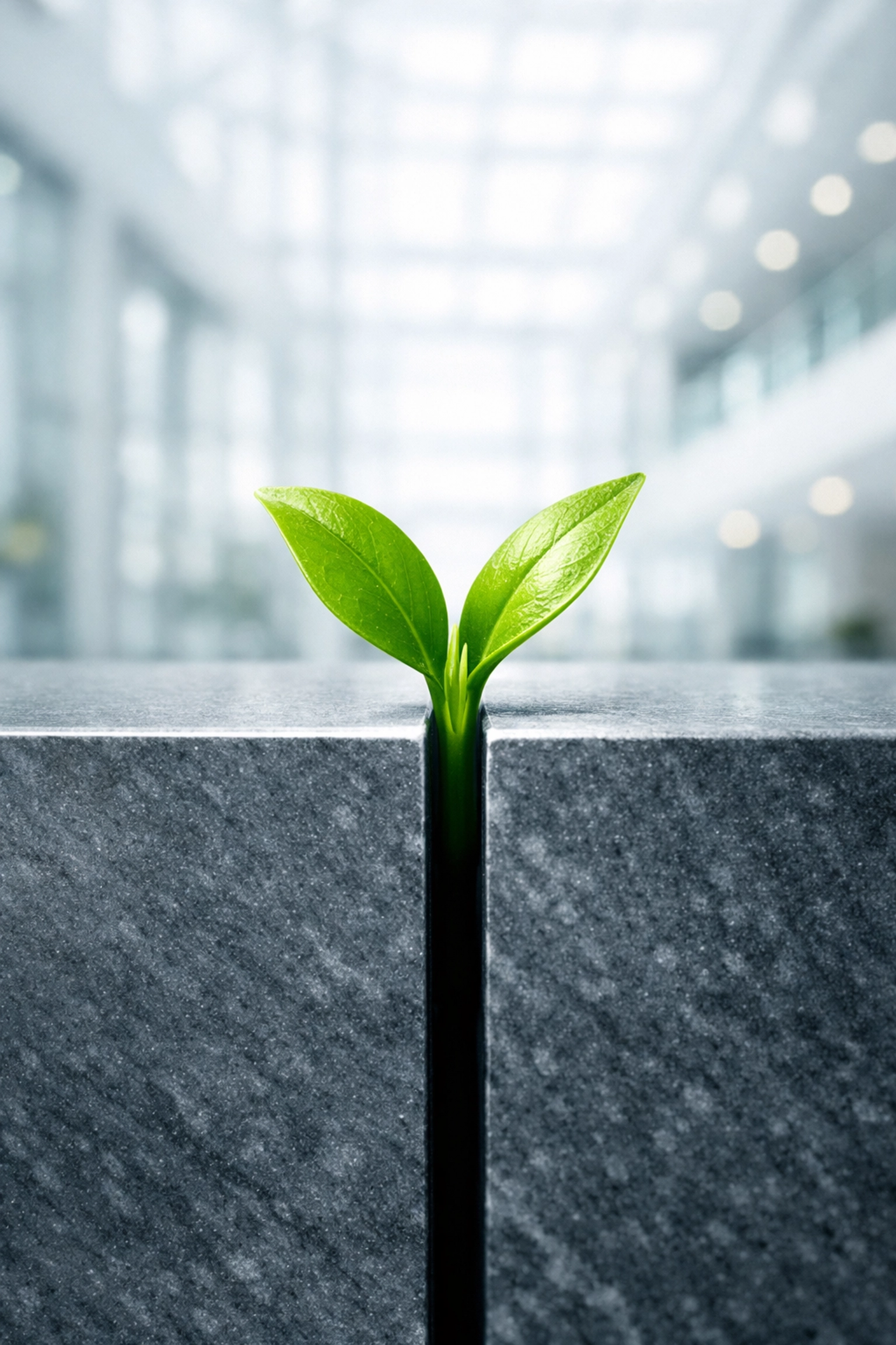 A green sprout growing through stone blocks symbolizing the evolution of professional sales leadership.