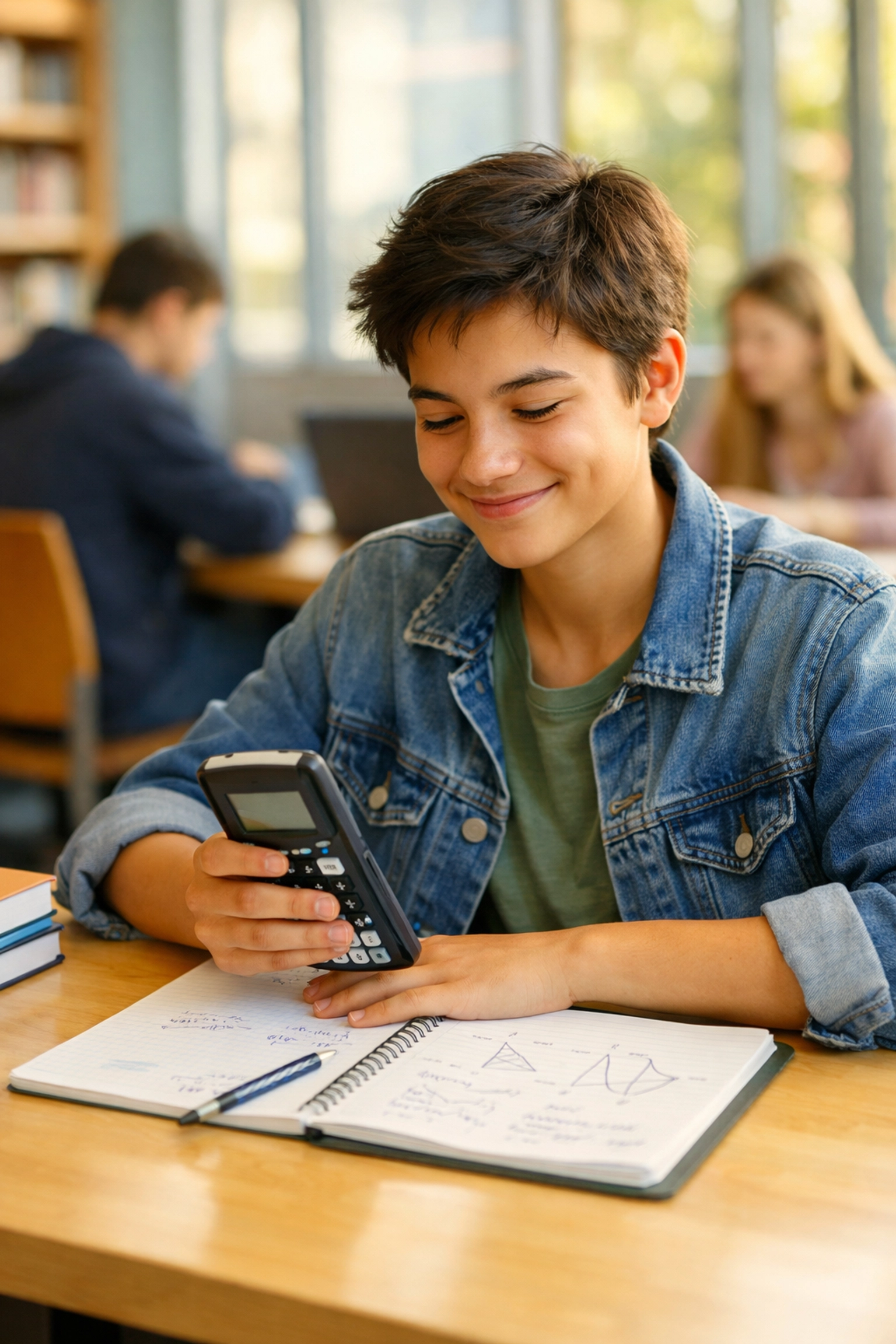 Student using a graphing calculator to solve polynomial equations during an SAT study session.
