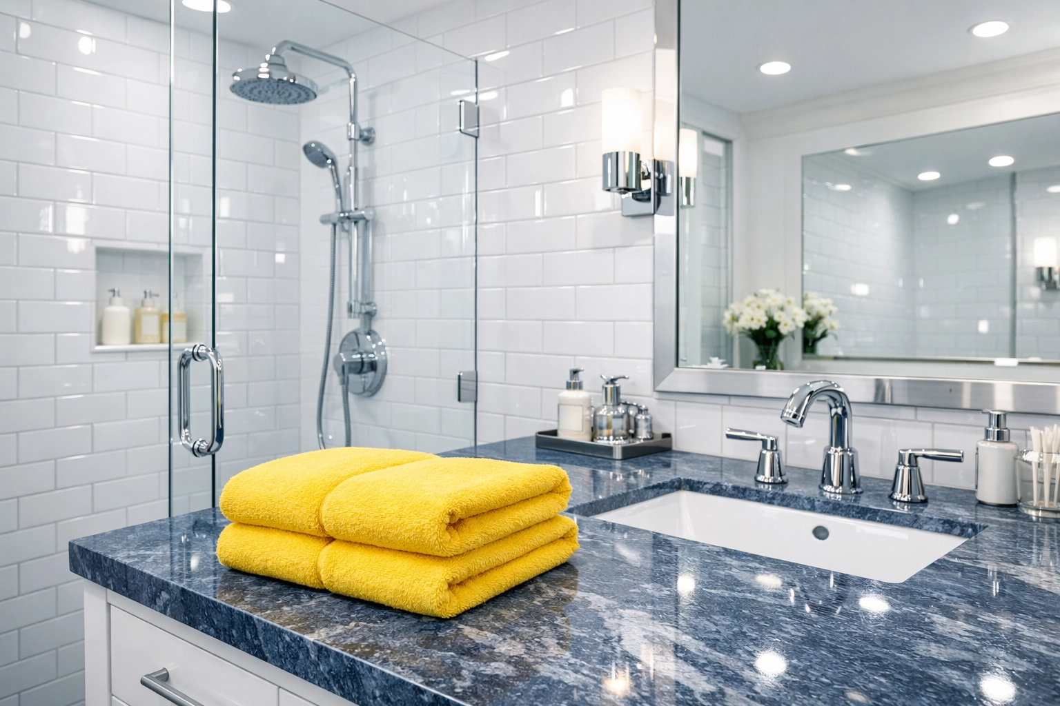 Sparkling master bathroom following a professional deep cleaning Lowell service for busy professionals.
