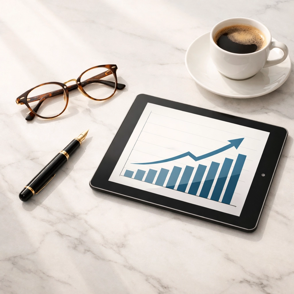 Financial growth graph on a digital tablet symbolizing a successful business valuation and transition.