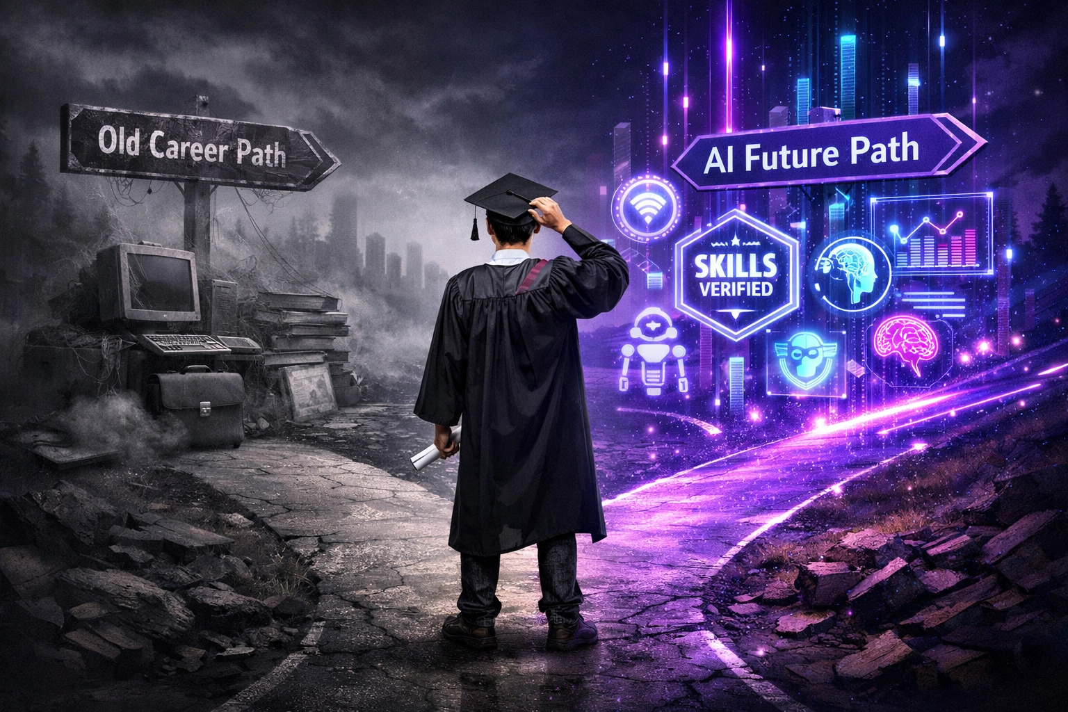 Graduate choosing between traditional career prep methods and AI-powered assessment platform