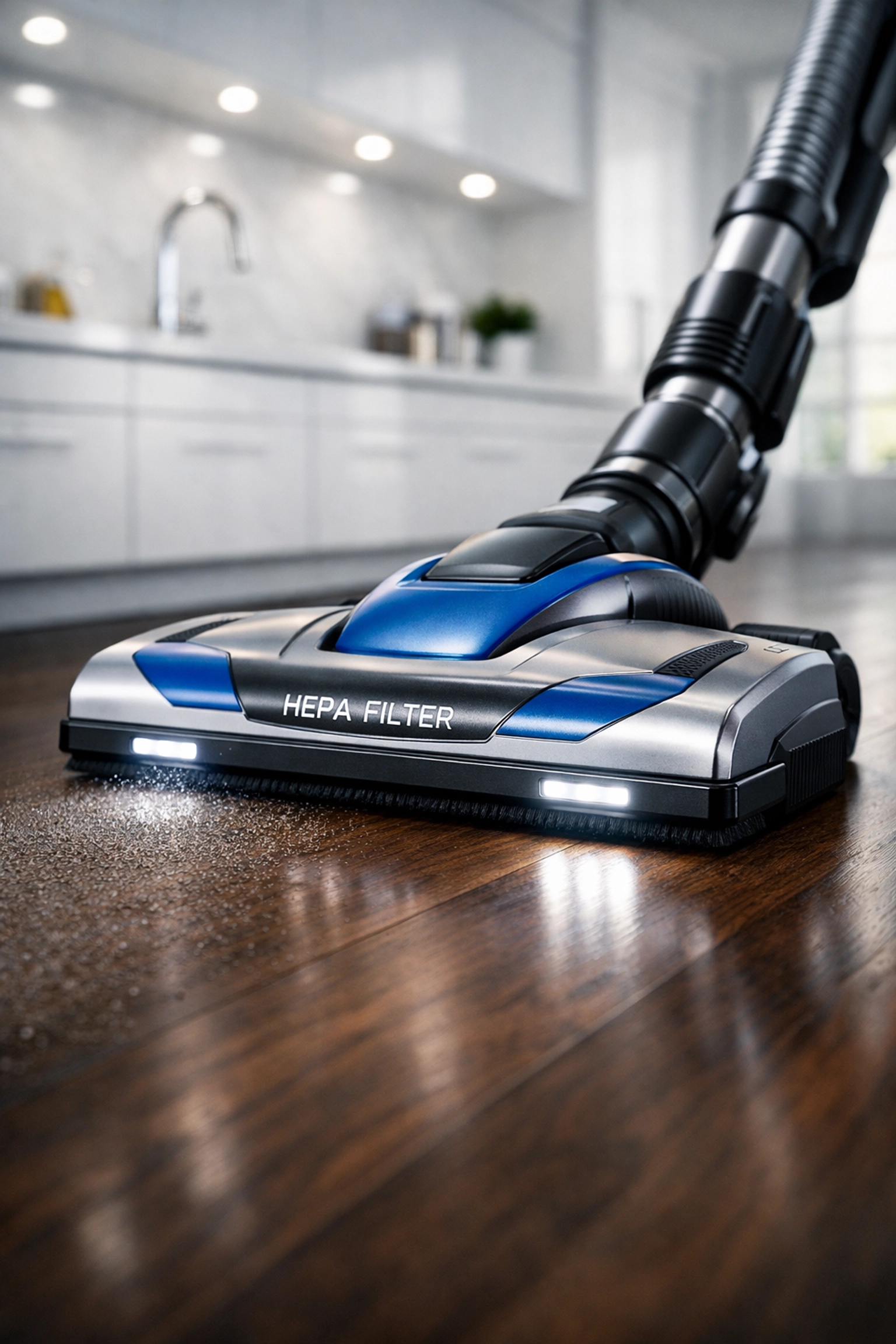 Industrial HEPA vacuum removes fine dust during post-construction cleaning MA in a modern home.
