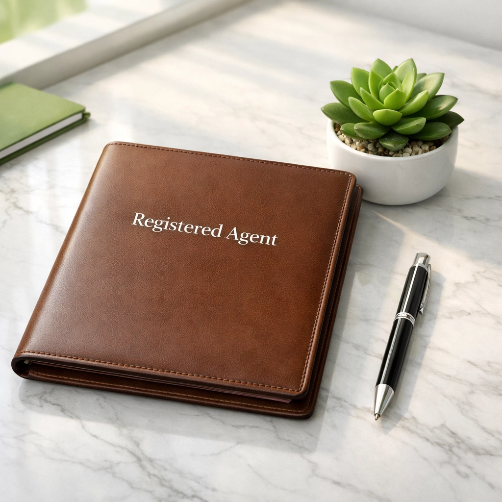 Carpeta de Registered Agent en escritorio profesional para empresas en Florida