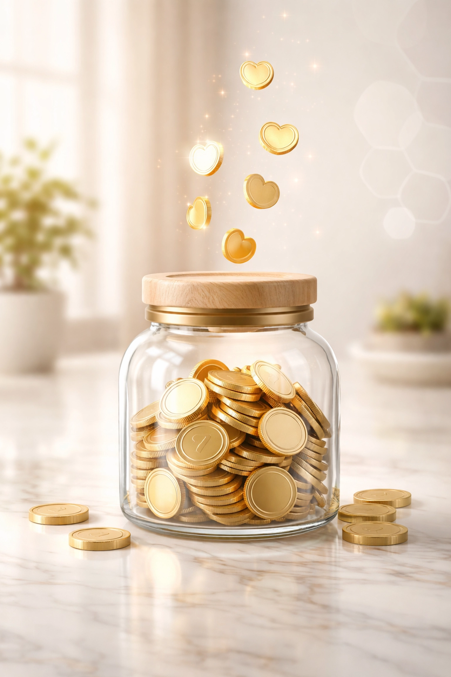 Jar of gold coins transforming into hearts, symbolizing tax-smart charitable giving in Florida philanthropy