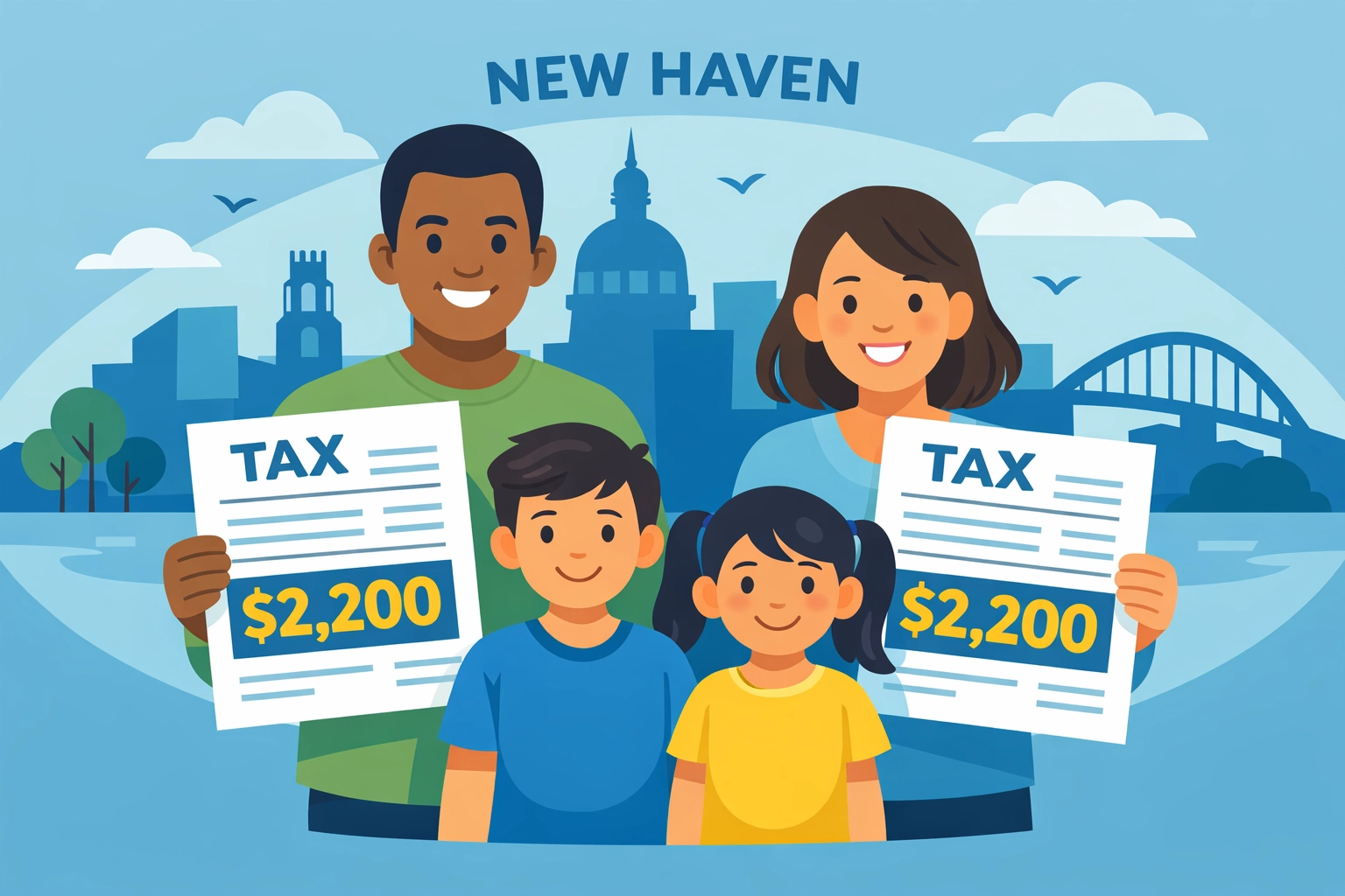 New Haven family with 2026 Child Tax Credit documents showing $2,200 benefit