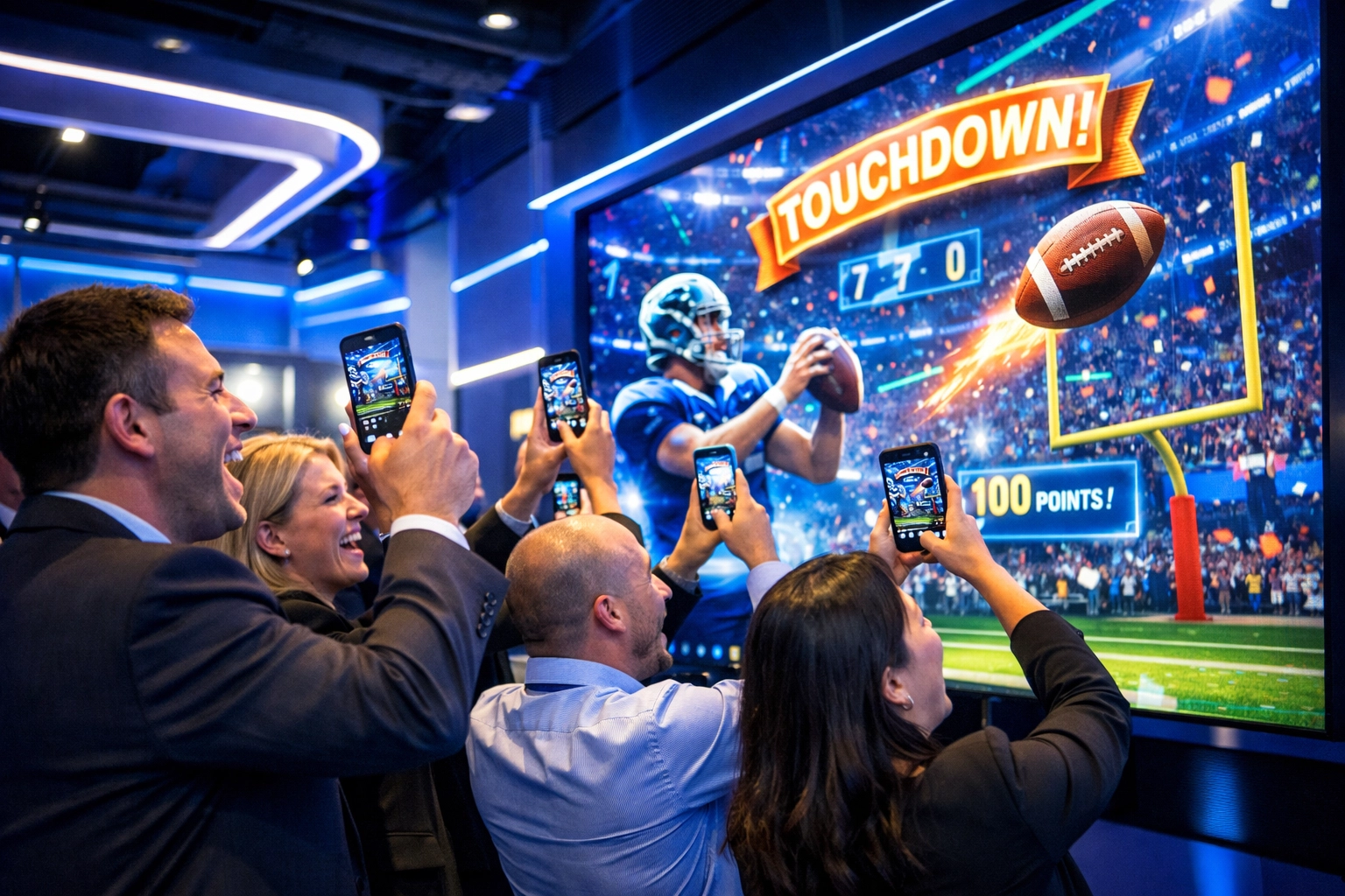 Boost Your Brand Visibility Instantly with These 5 Super Bowl Hospitality Strategies Corporate guests engaging with interactive AR experience at Super Bowl brand activation event