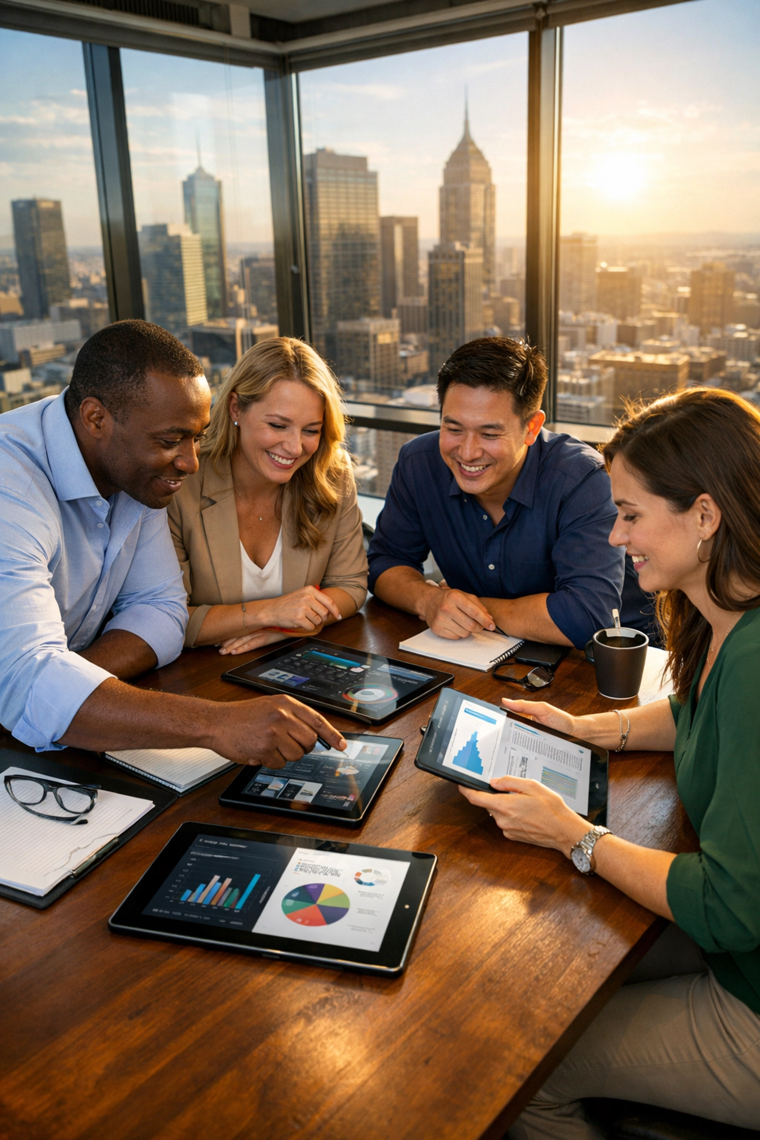 Professionals collaborating in a boardroom to scale business through Dakdan's integrated consulting model.