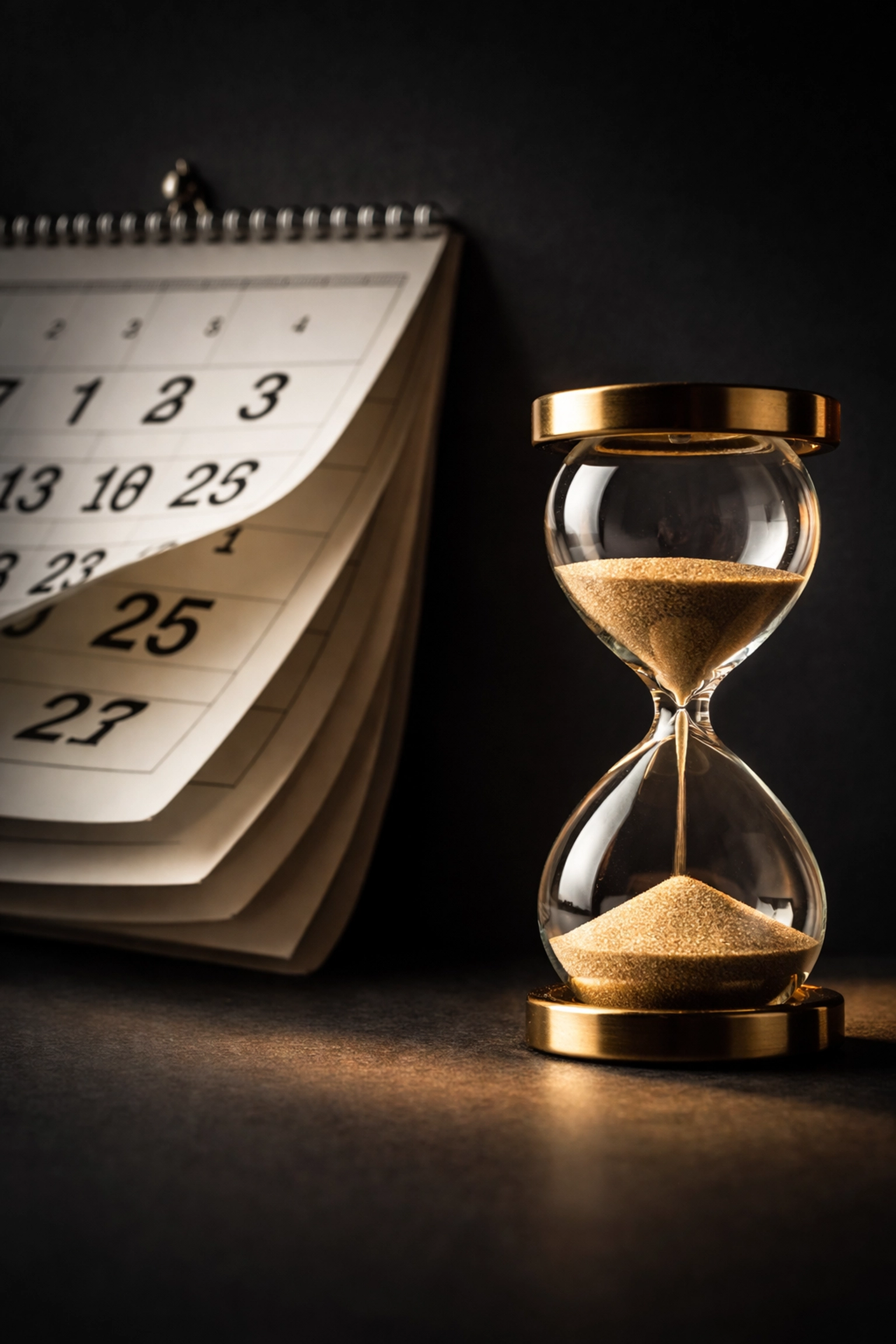 Vintage calendar and hourglass showing the importance of starting home cleanout services early in Columbus, Ohio