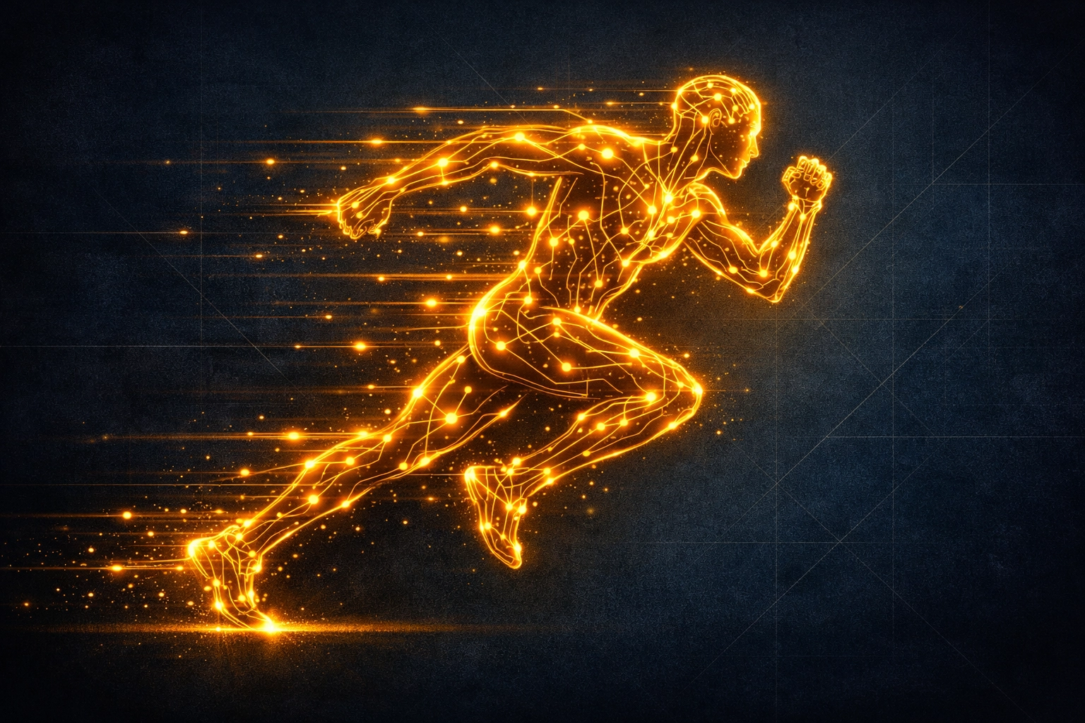 A glowing figure running, symbolizing health optimization and the strategy of a digital marketing agency in Mumbai.