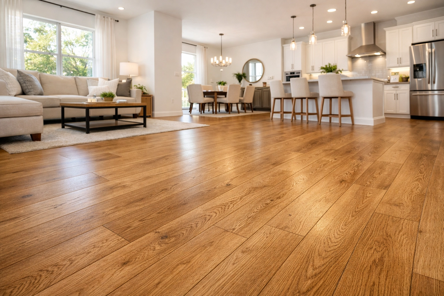 Luxury vinyl plank flooring renovation in open-concept Orlando home interior