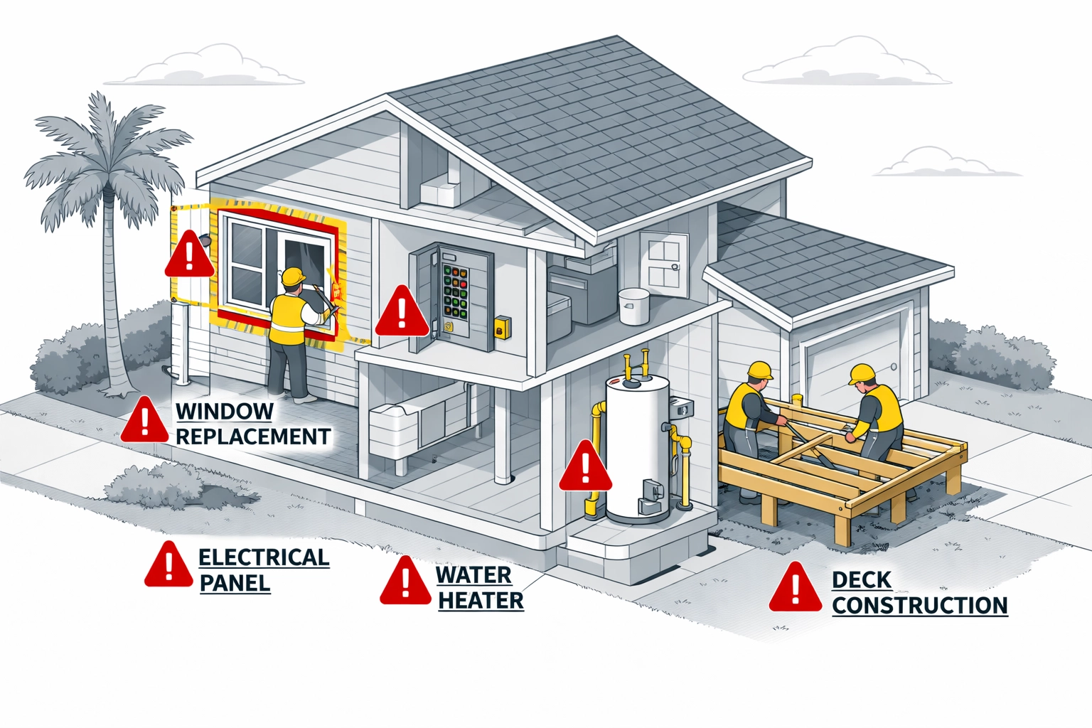 Florida home improvements requiring building permits highlighted including electrical and structural work