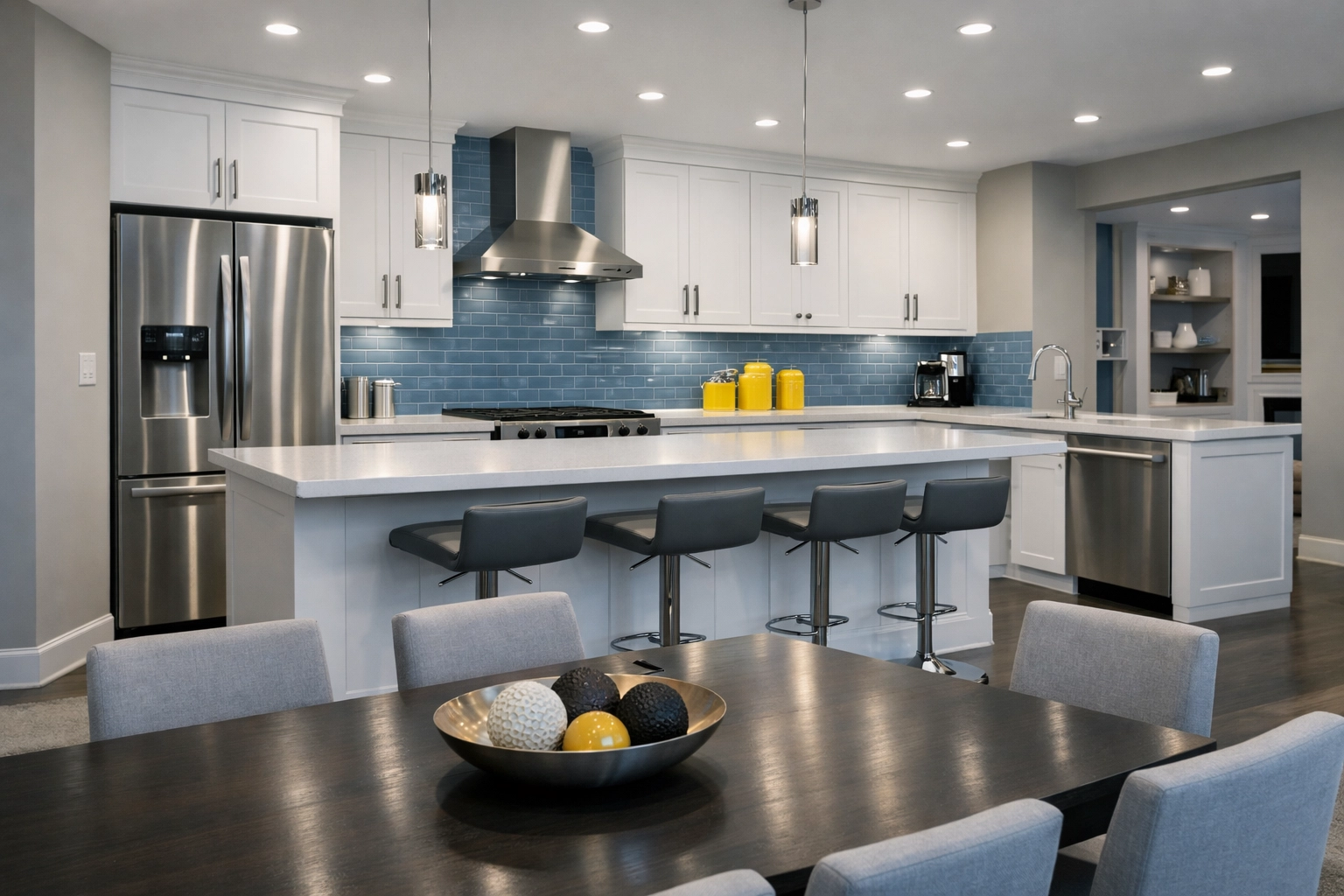 Immaculate modern kitchen with spotless countertops after a post-construction move-in cleaning.