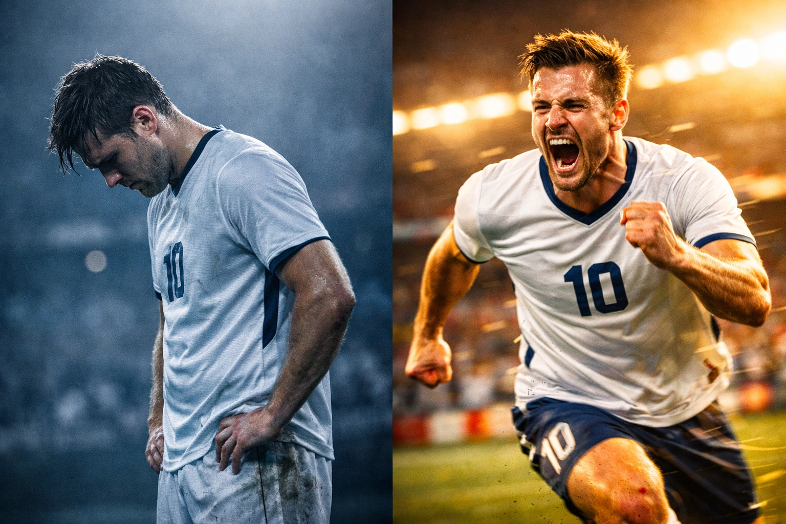 Athlete moving from mistake and dejection to celebration and forward momentum in competition