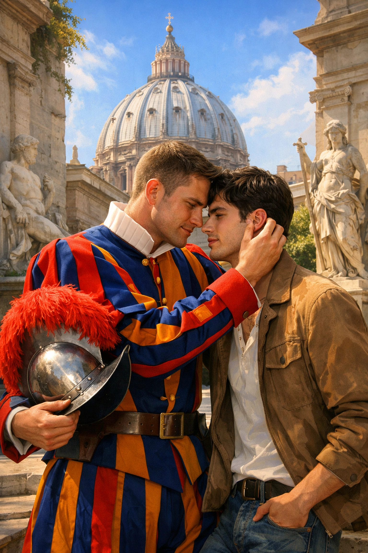 Forbidden romance between a Swiss Guard and a civilian in Rome, a popular trope in MM historical fiction.