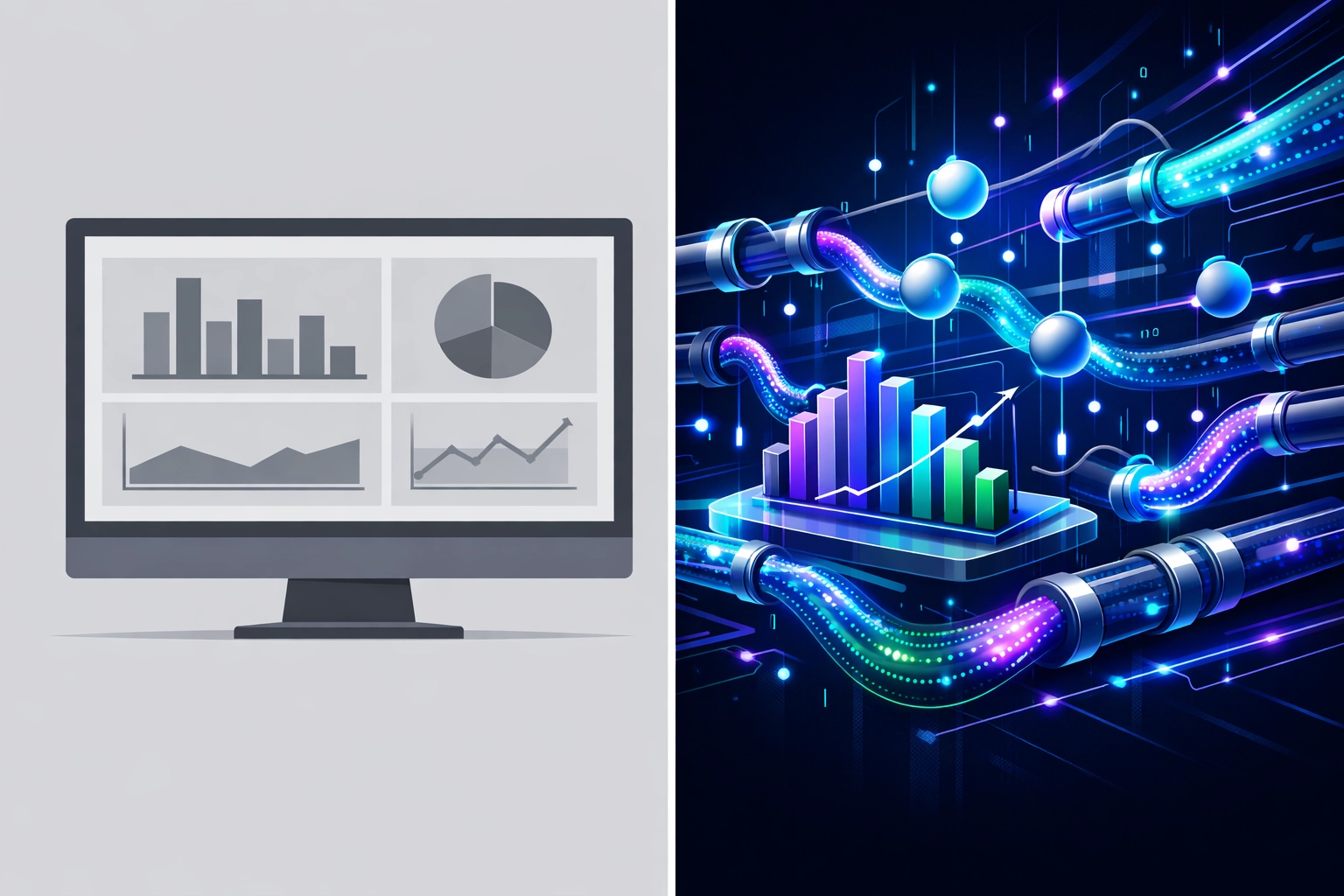 Static reporting dashboard vs dynamic data orchestration system comparison