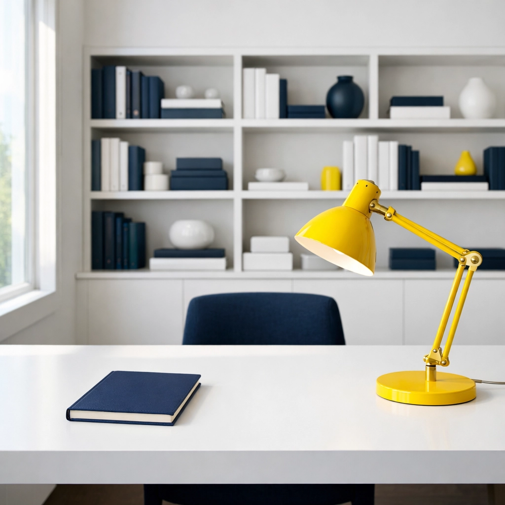 Organized minimalist home office with a clean desk to reduce visual noise and improve focus.
