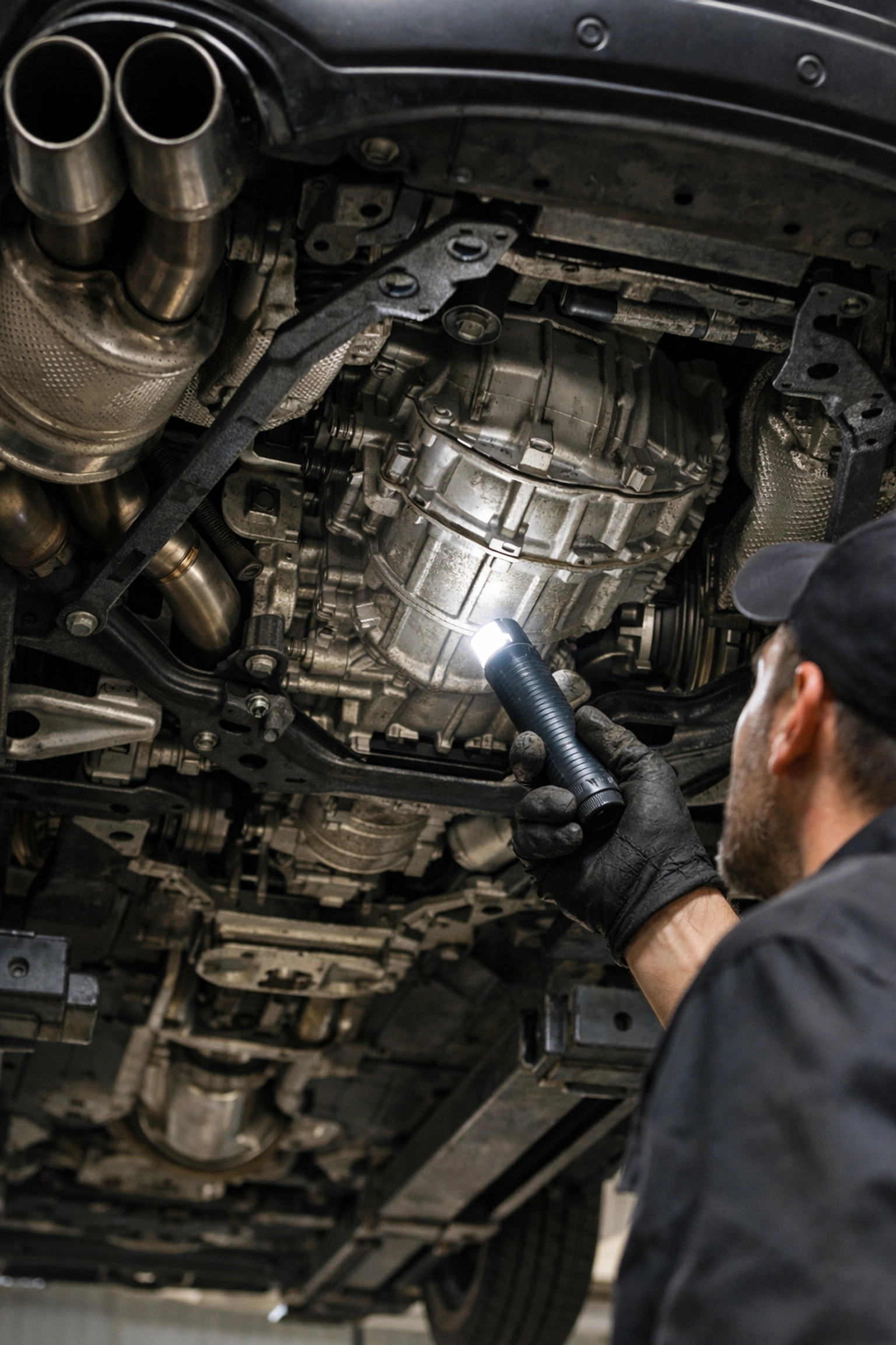 Thorough transmission inspection at an auto repair in Aventura FL shop for a luxury vehicle.
