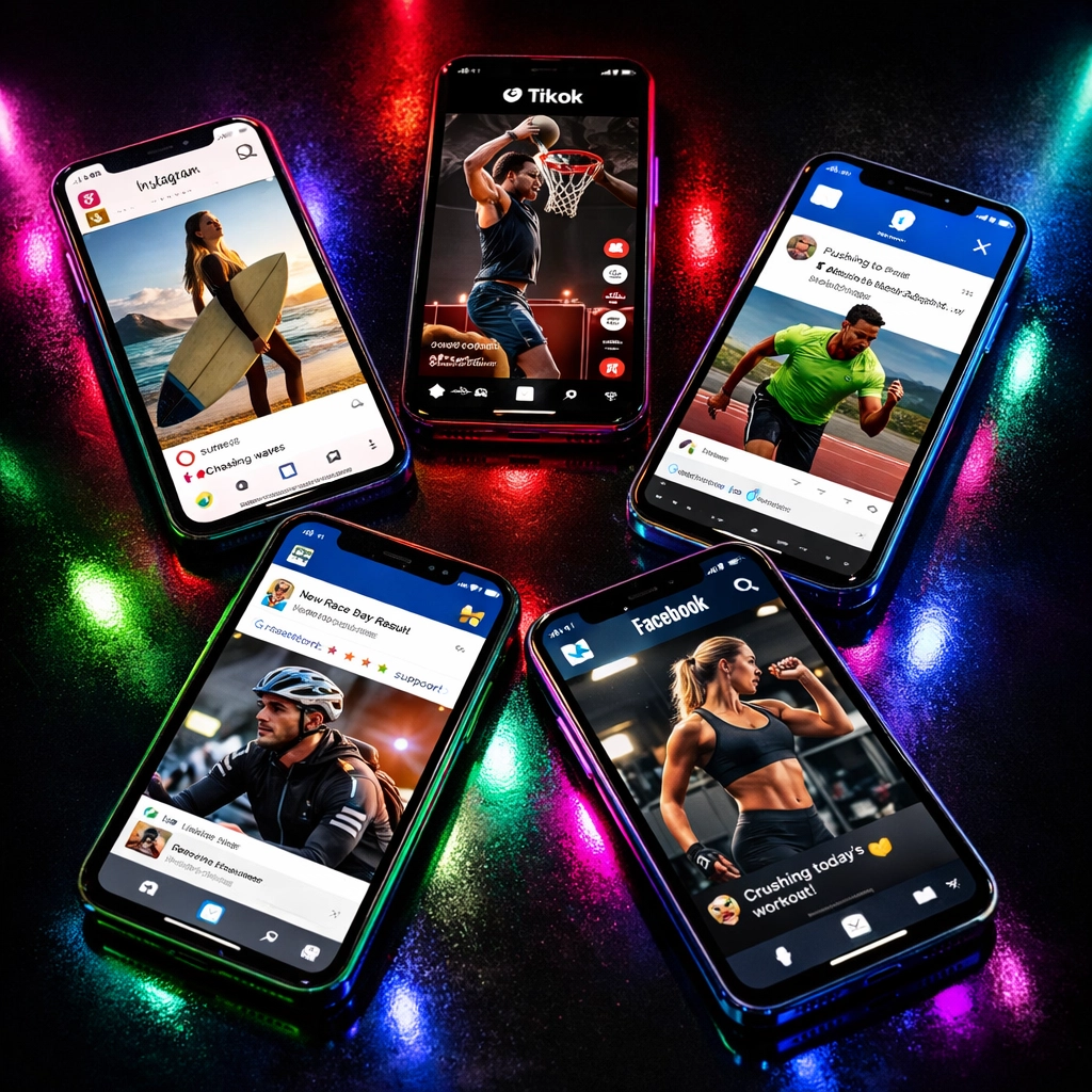 Multiple social media platforms displaying athlete NIL content for cross-platform marketing strategy