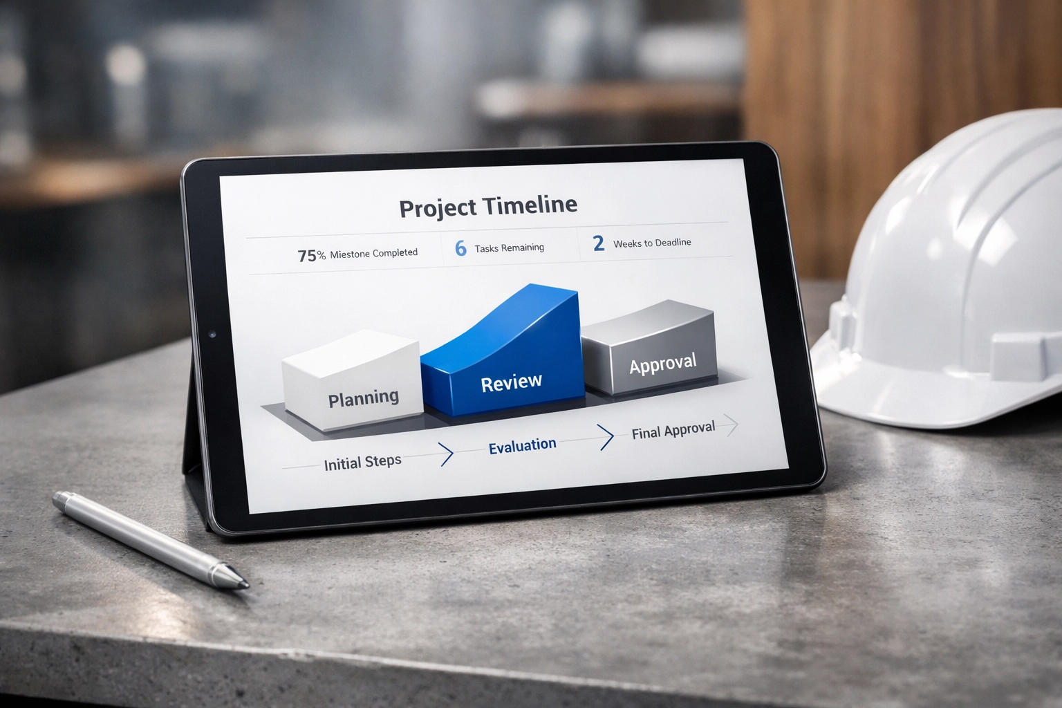 Digital timeline showing the stages of the Ontario rezoning process from planning to approval.