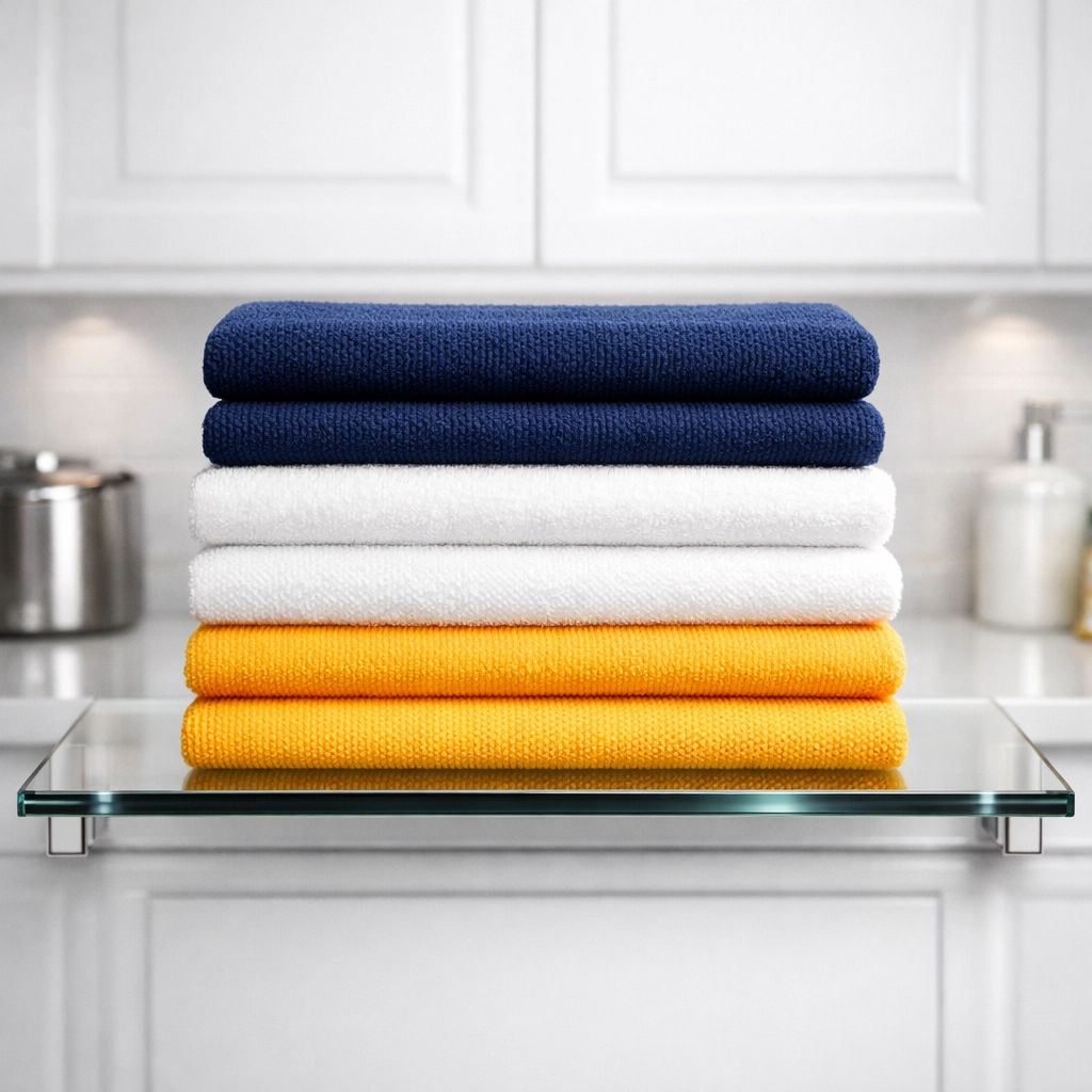 Premium color-coded microfiber cloths for professional deep cleaning Worcester homes.