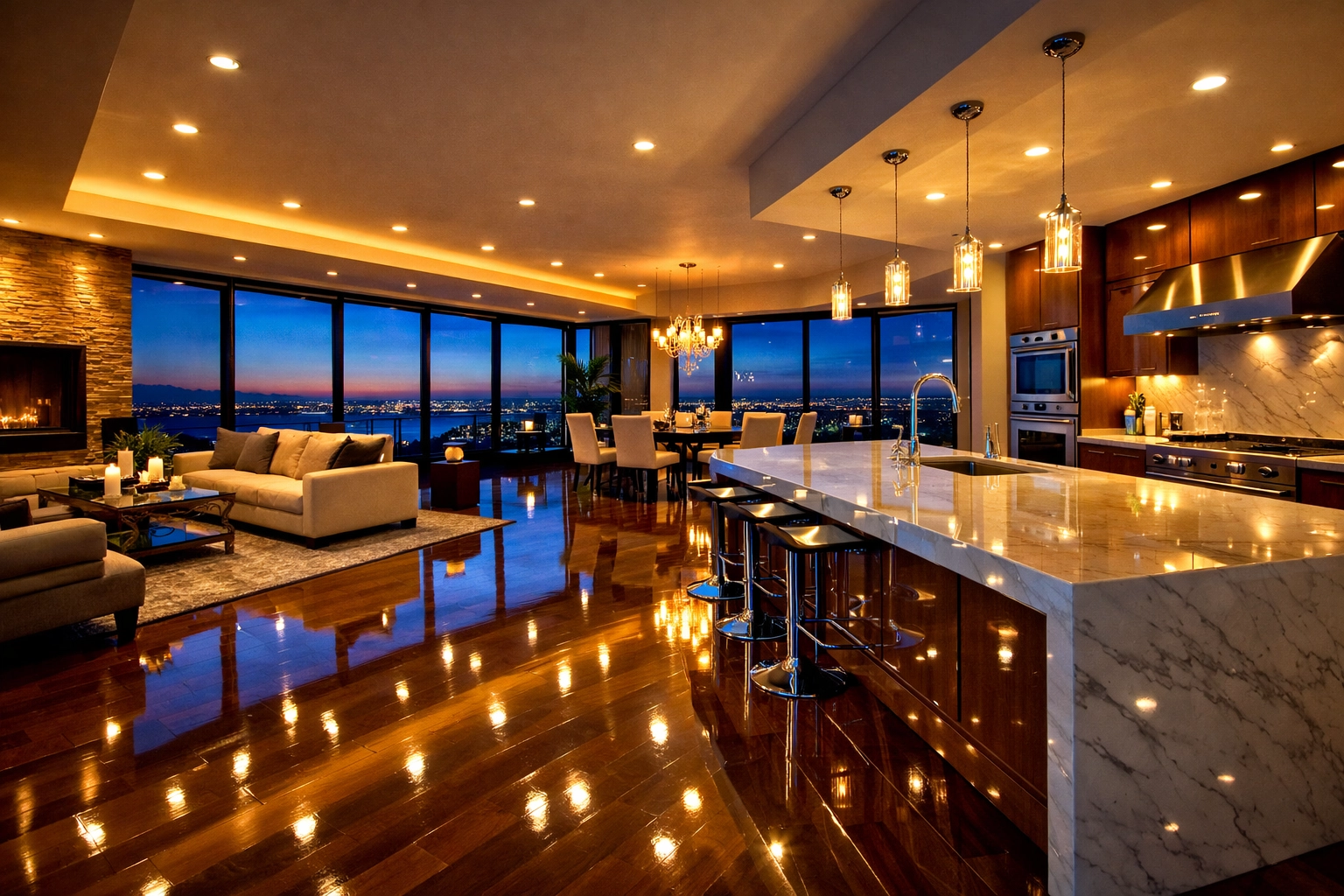 Gleaming penthouse floors showcasing the visible impact of the best professional cleaning services near me.