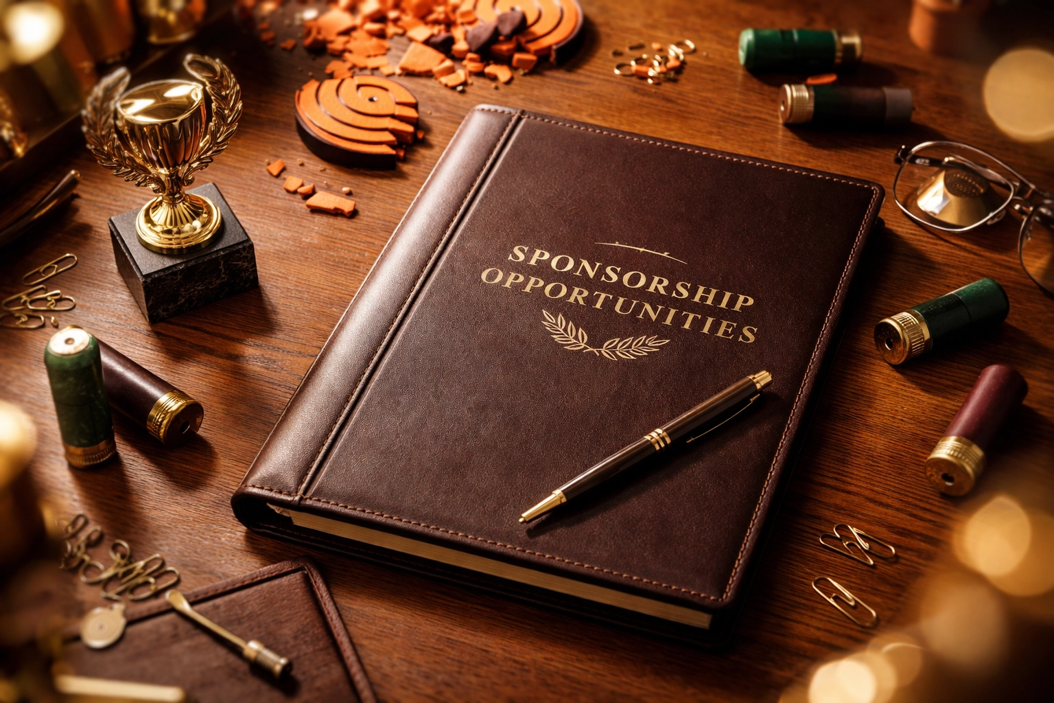 Sponsor materials and clay targets highlight partnership opportunities for Kids Cove Clay Tournament.