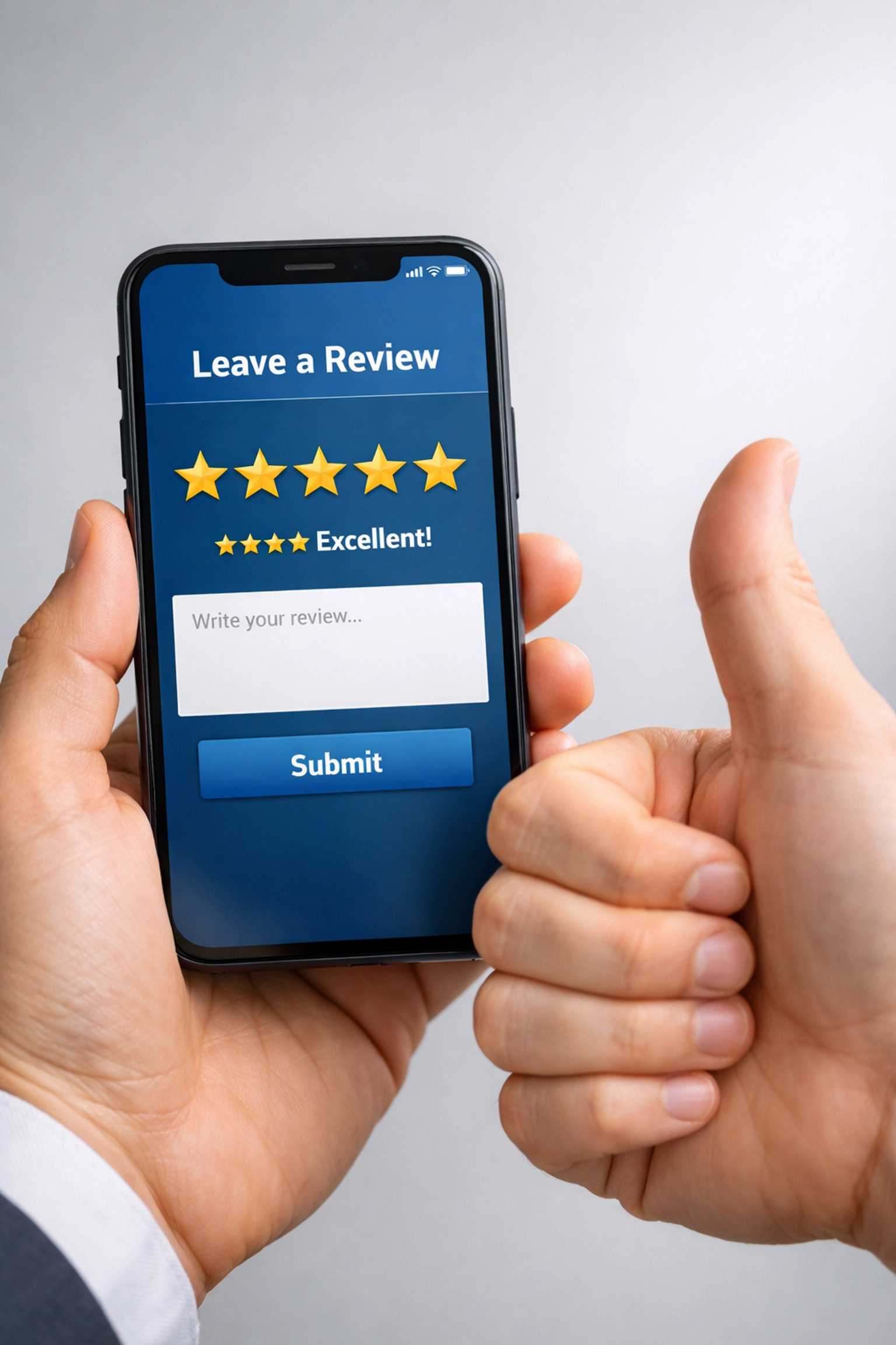 Smartphone displaying 5-star customer reviews for carpet cleaning business