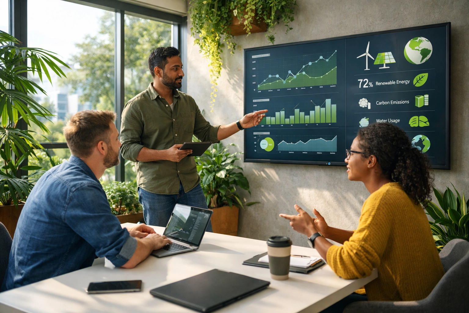 IT specialists using ServiceNow ITOM data to drive automated ESG reporting and environmental metrics.