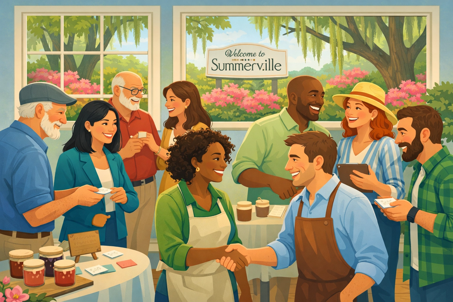 Business owners networking at Summerville Chamber of Commerce event